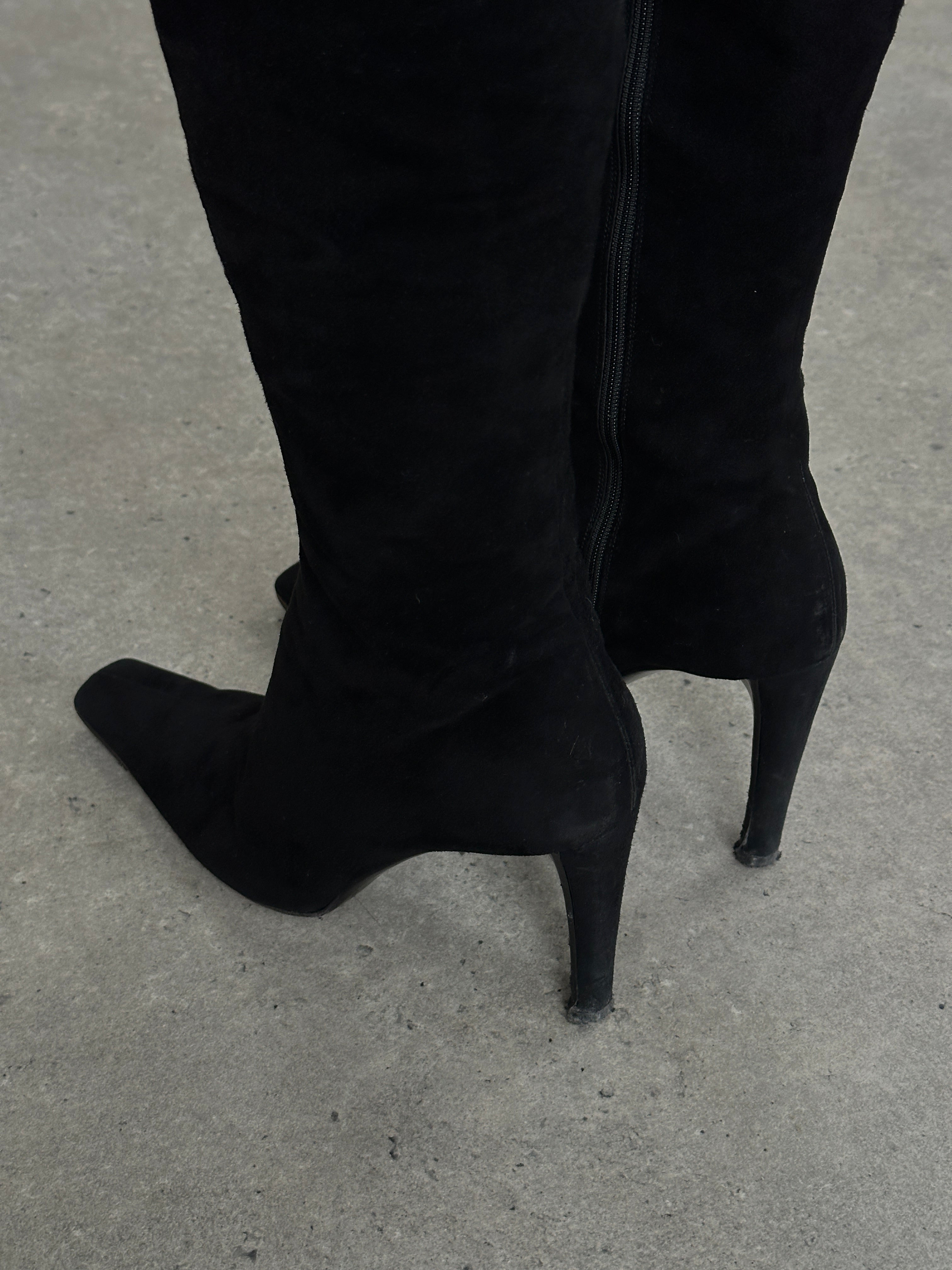 Prada Square Toe Suede Heeled Knee Boots - UK 7.5 / EU 40.5 - SYLK