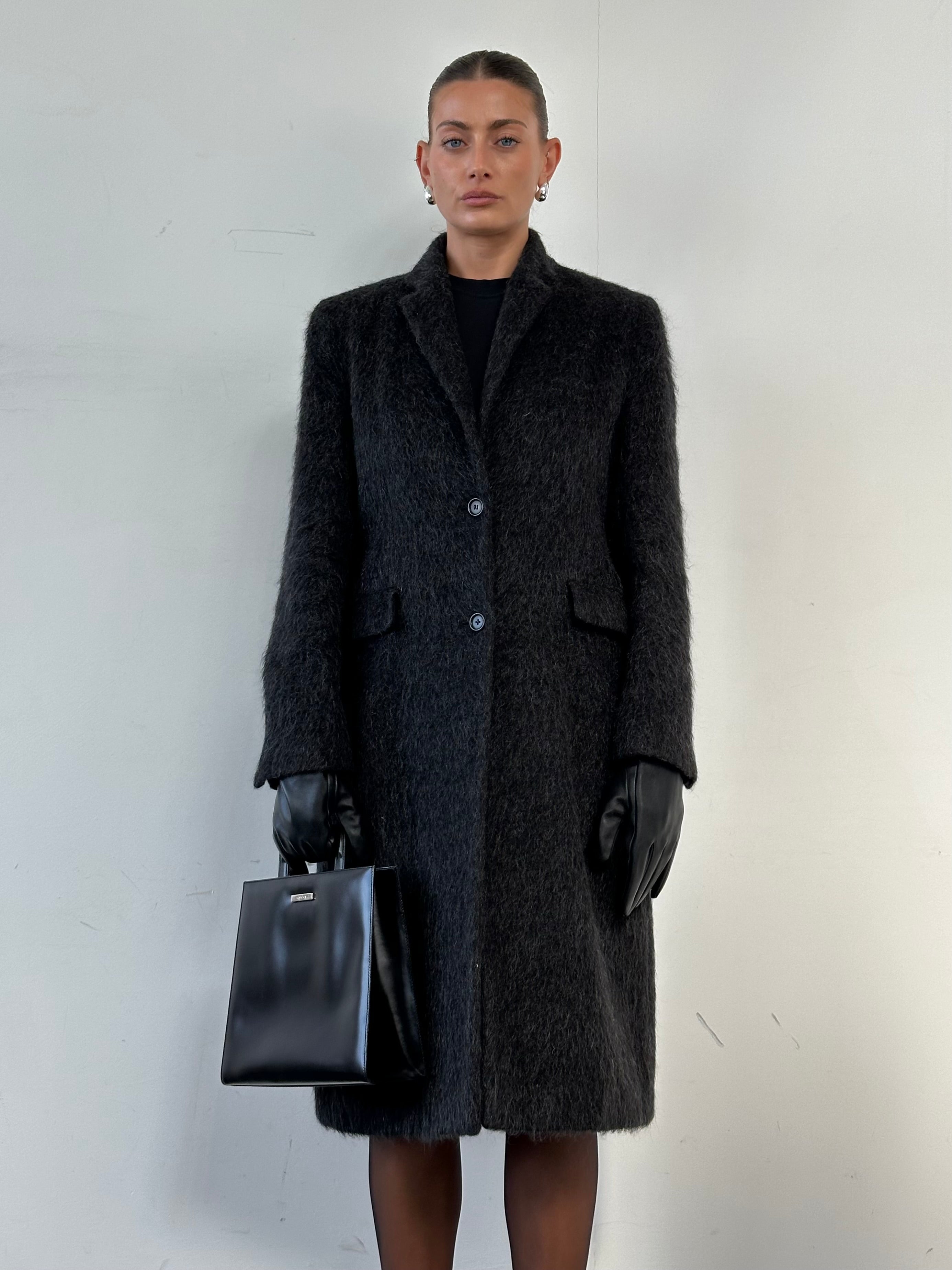 Nicole Fahri Fuzzy Alpaca Wool Single Breasted Coat - M - SYLK