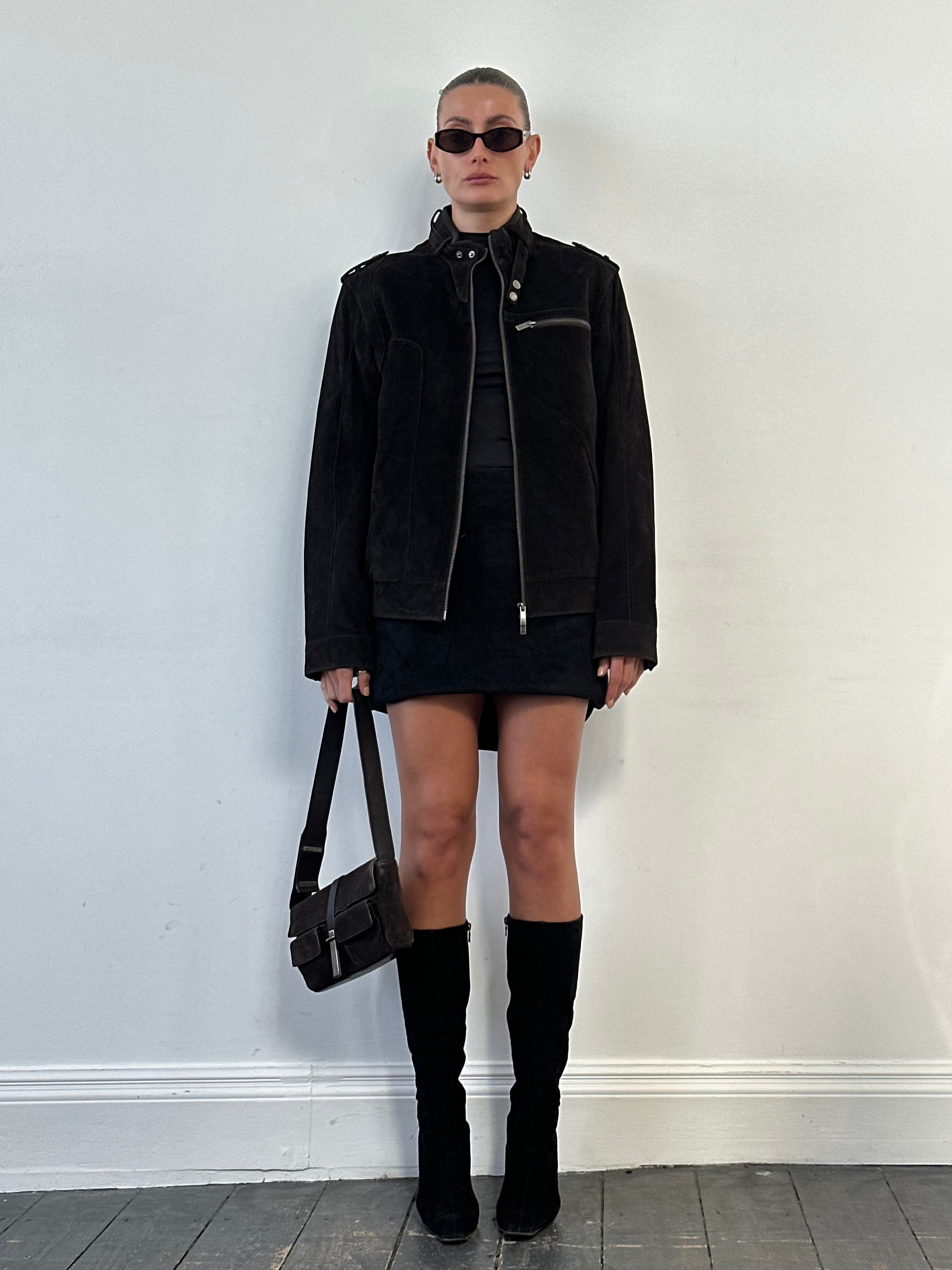 Italian Vintage Double Zip Moto Suede Jacket - M - SYLK