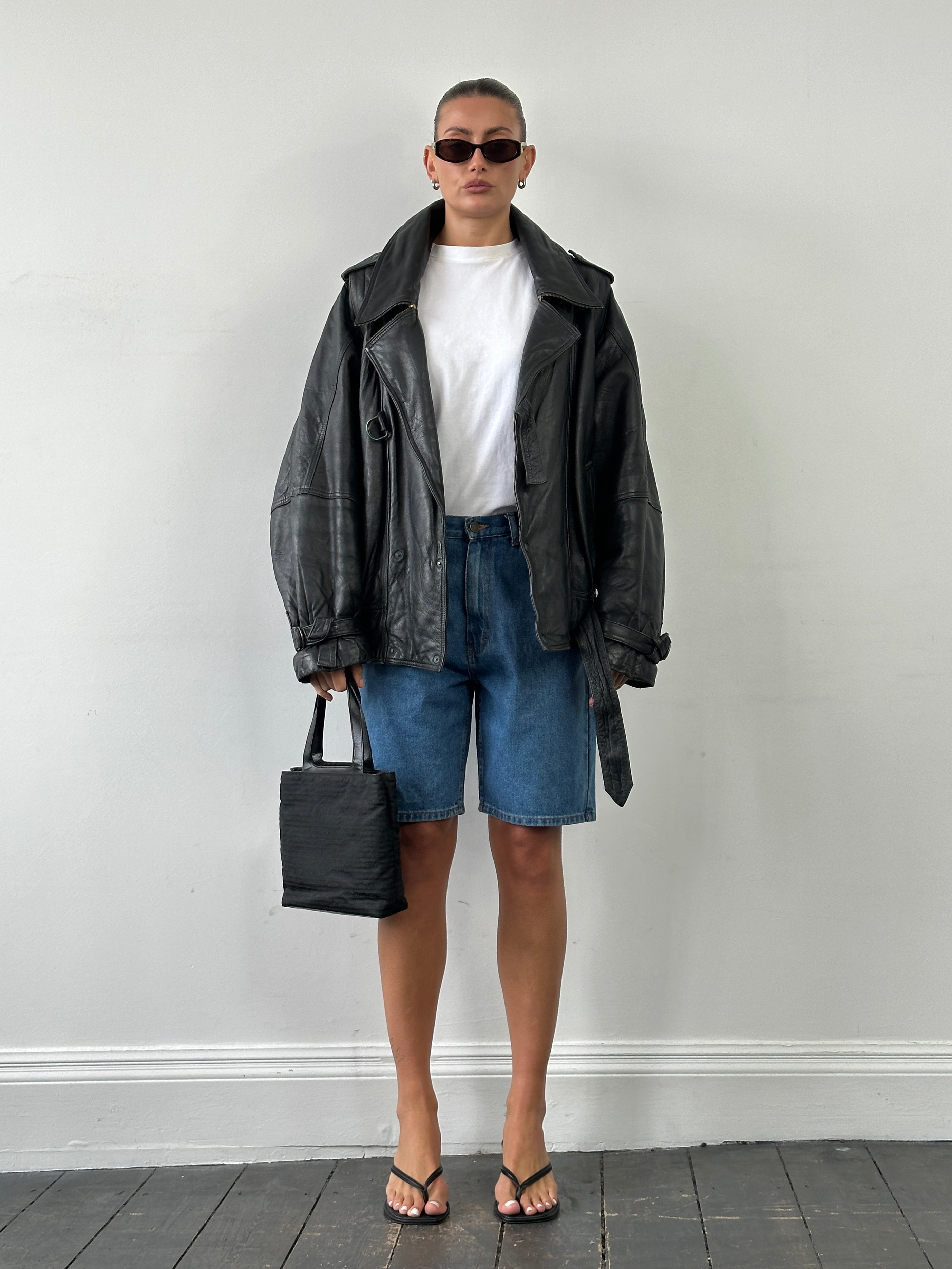 Vintage Belted Buckle Leather Jacket - XL - SYLK