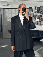 British Vintage 1980s Pure Wool Tuxedo Double Breasted Blazer - 44R/XL - SYLK