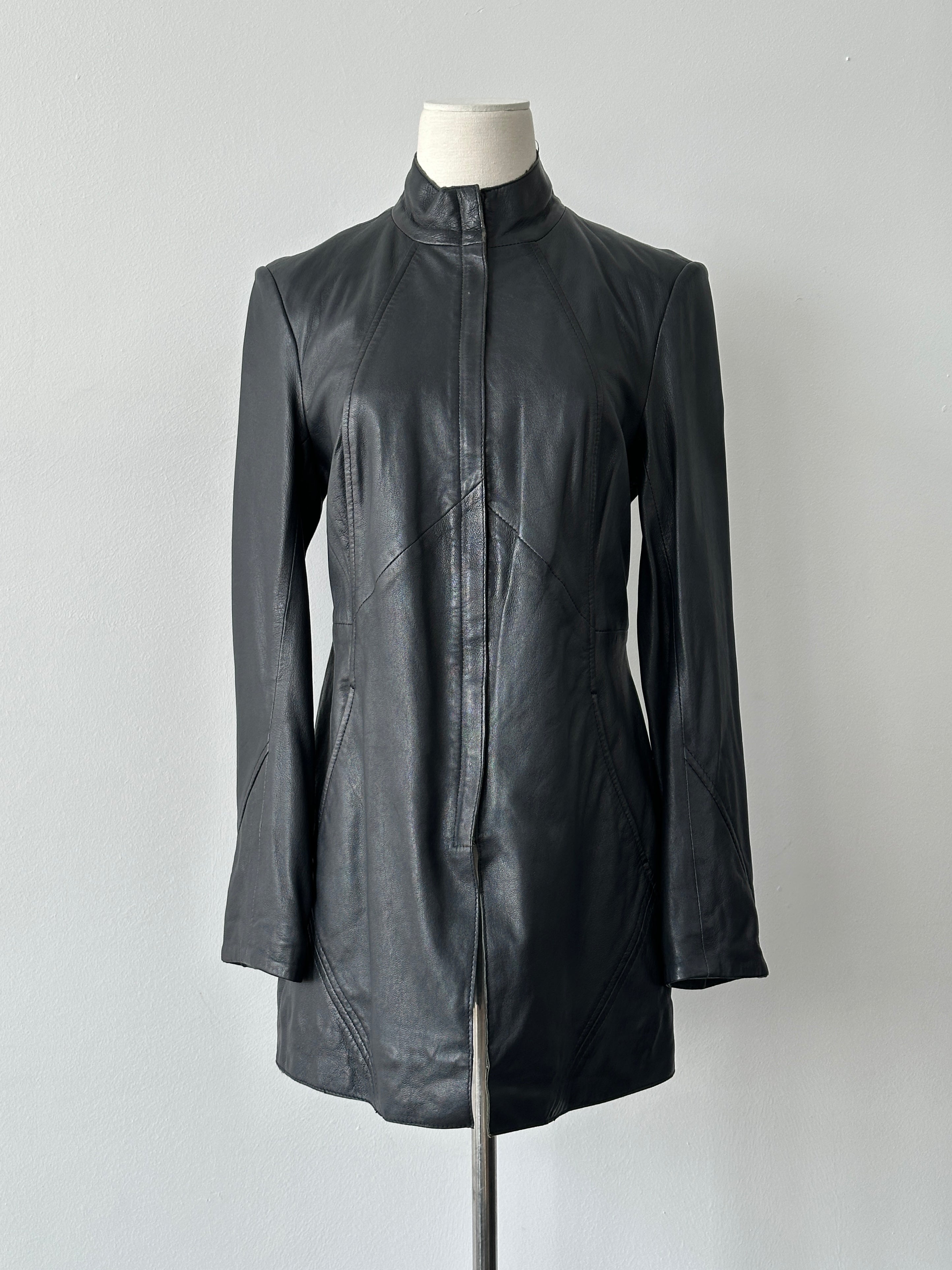 Vintage 2000s Lamb High Neck Leather Jacket - S | SYLK