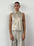 Fendi Sleeveless Satin Logo Shirt - M/L - SYLK
