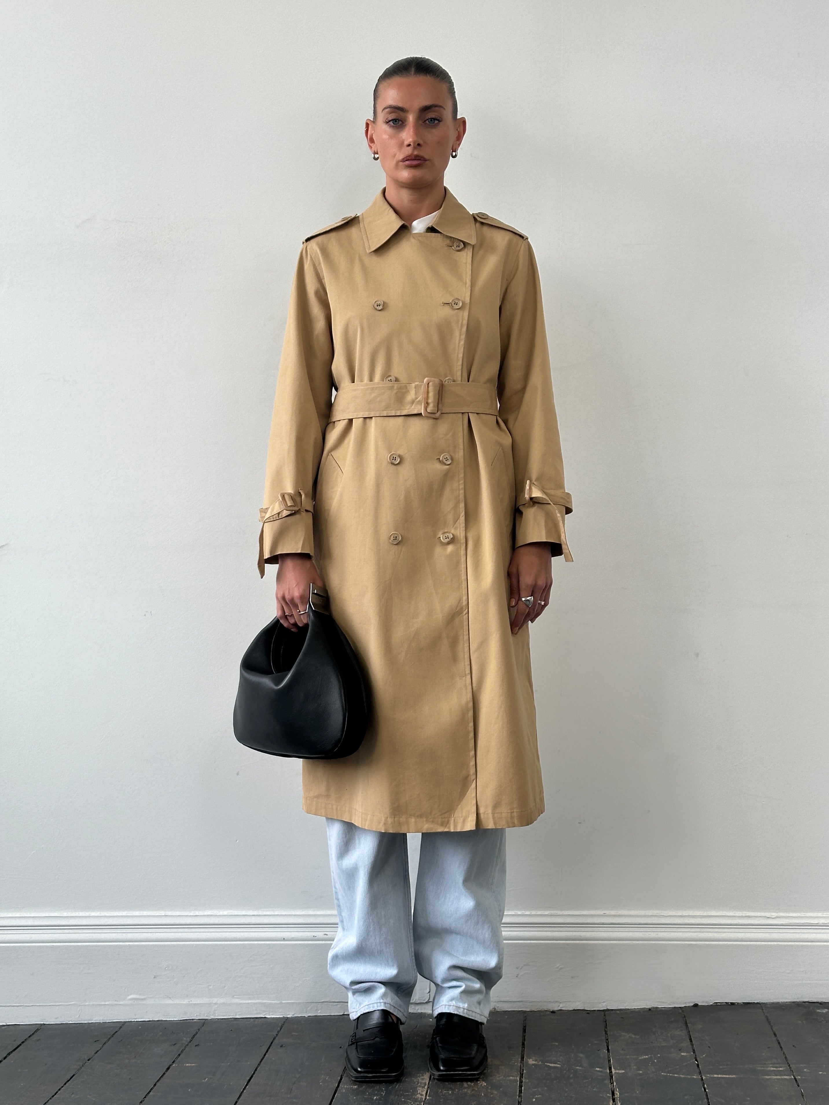 London Fog Cotton Double Breasted Belted Trench Coat - M - SYLK