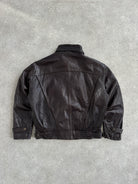 Vintage 1980s High Neck Cropped Leather Bomber Jacket - L - SYLK