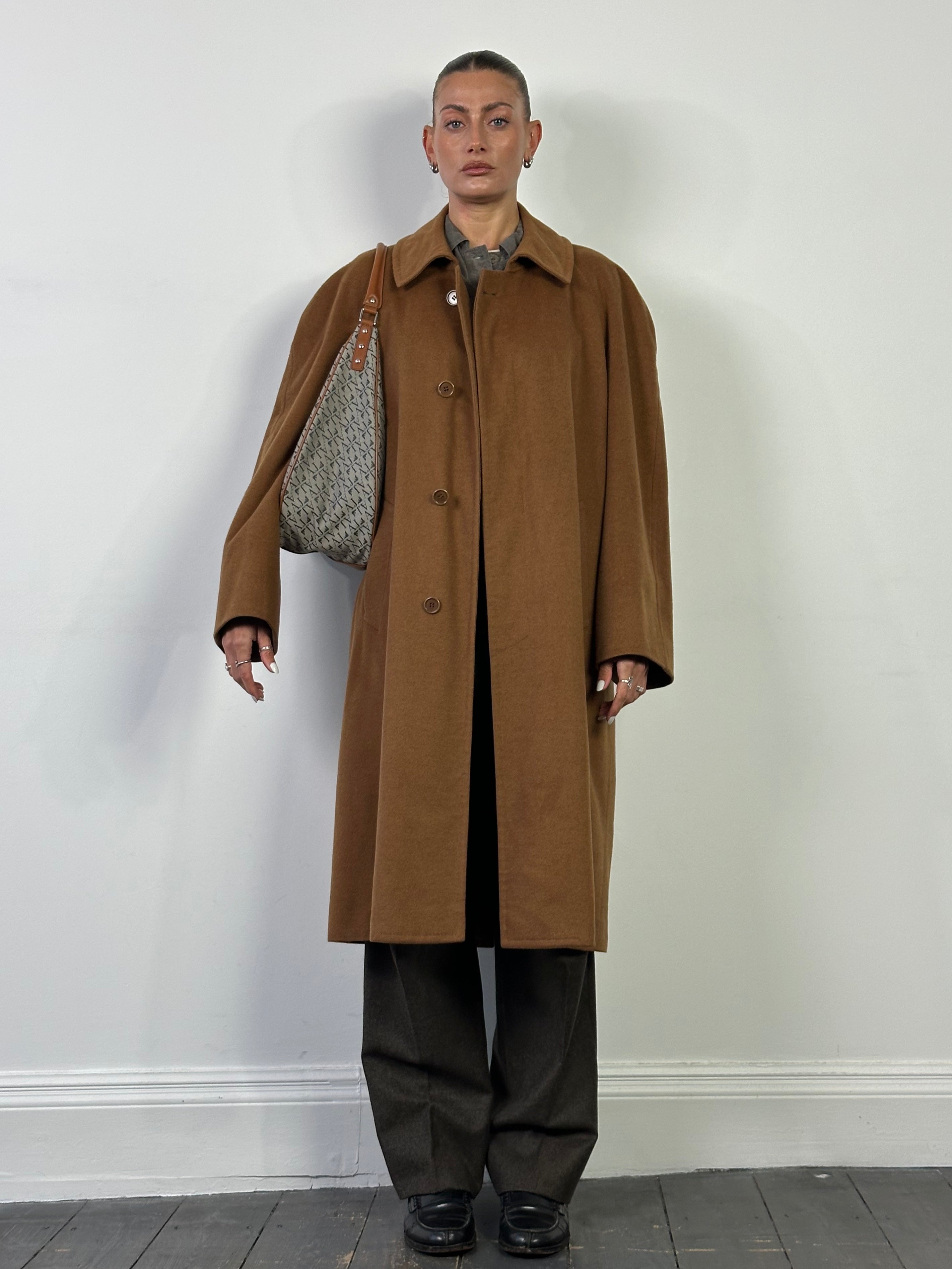 British Vintage Pure Cashmere Concealed Placket Coat - XL - SYLK