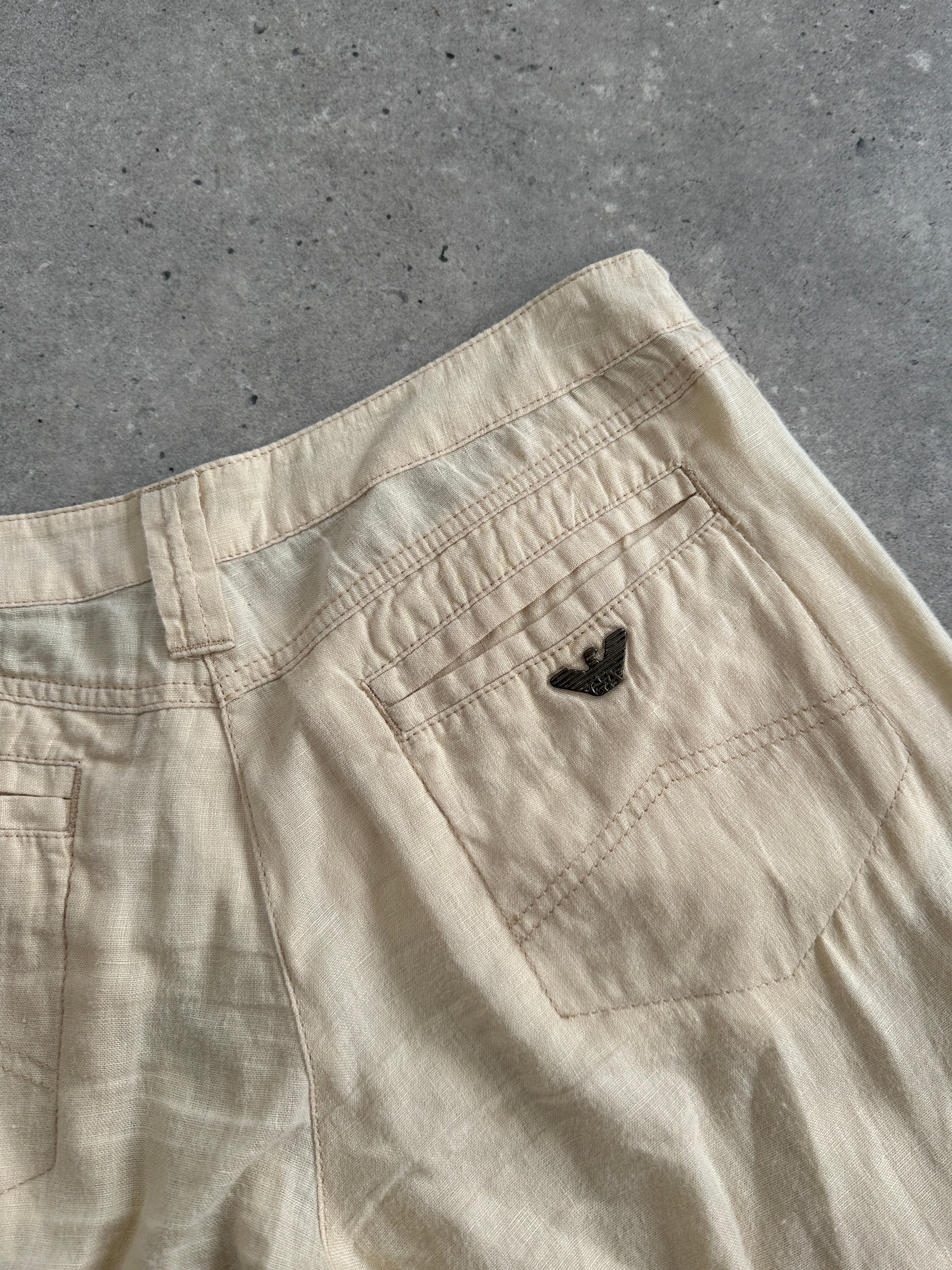 Armani Jeans Low Rise Pure Linen Flared Trousers - W29 - SYLK