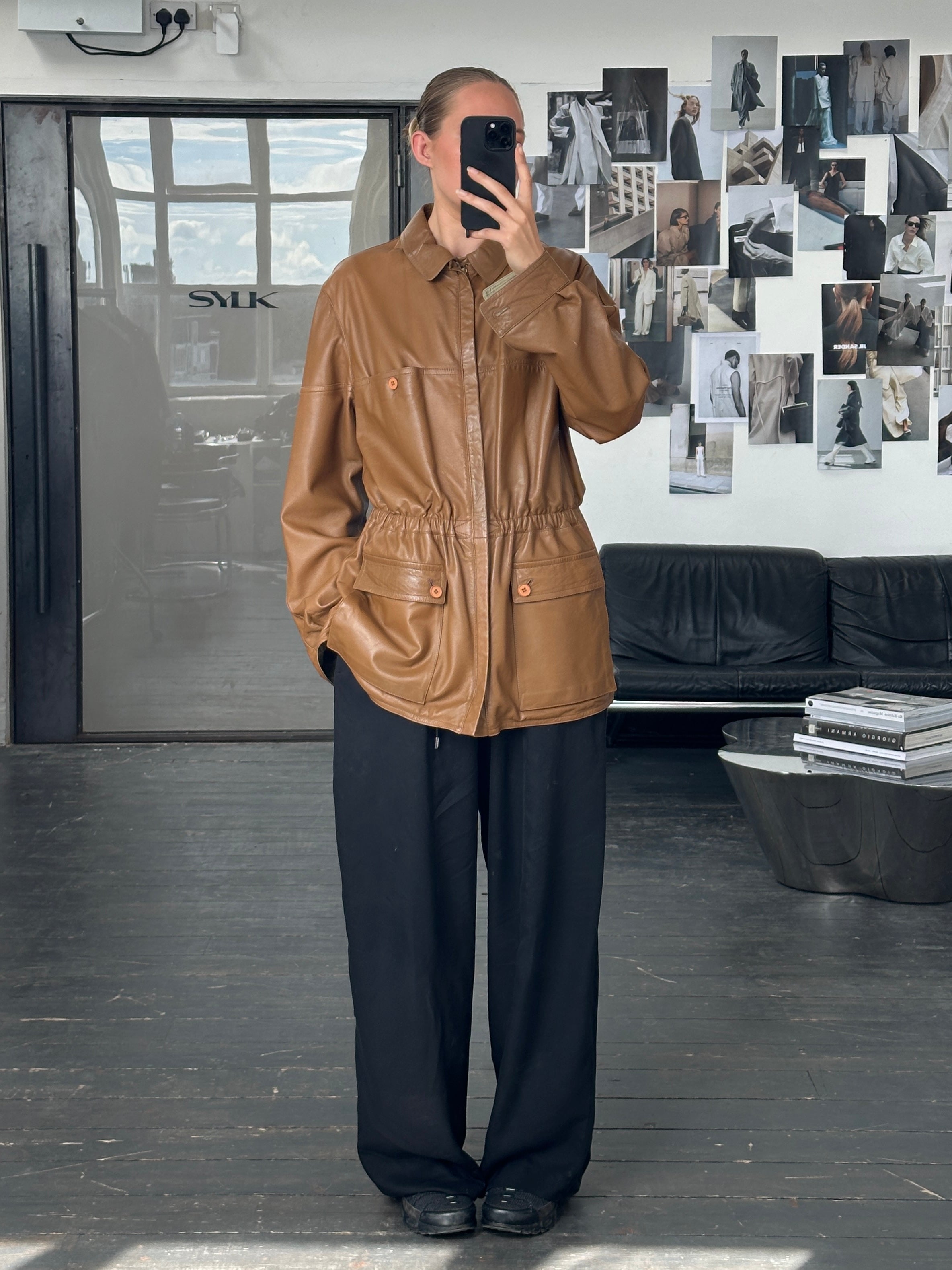 Italian Vintage 1980s Reversible Leather Cinched Jacket - XL - SYLK