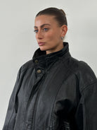 Vintage High Neck Leather Bomber Jacket - XL - SYLK