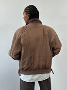 Vintage 1990s High Neck Aged Leather Bomber Jacket - L - SYLK