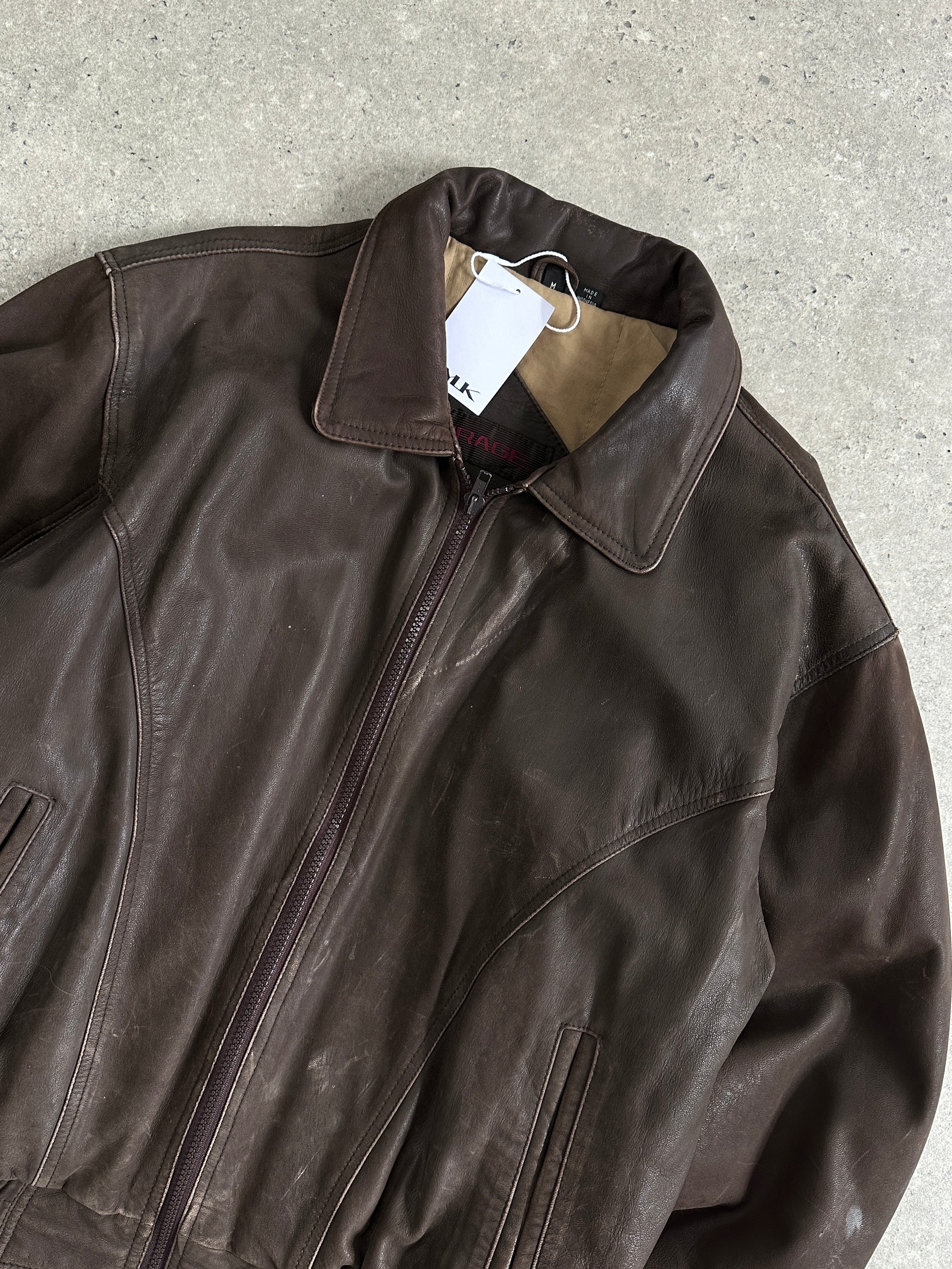 Vintage Distressed Leather Bomber Jacket - M - SYLK