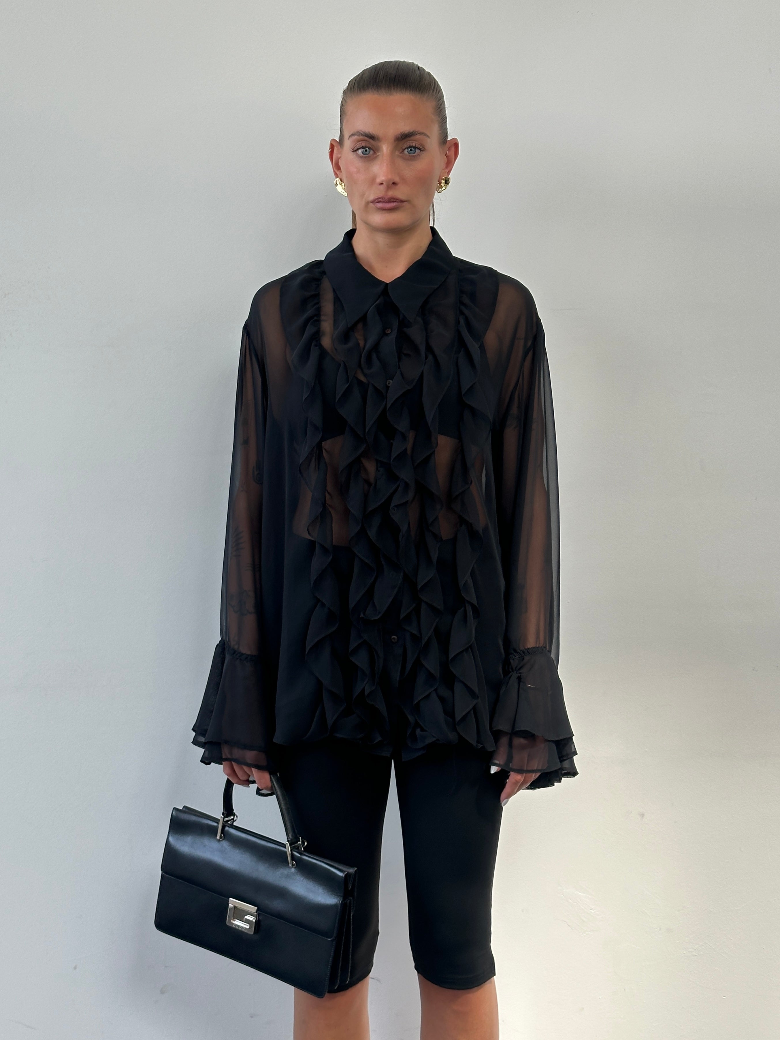 Vintage 00s Sheer Ruffle Shirt - L/XL - SYLK