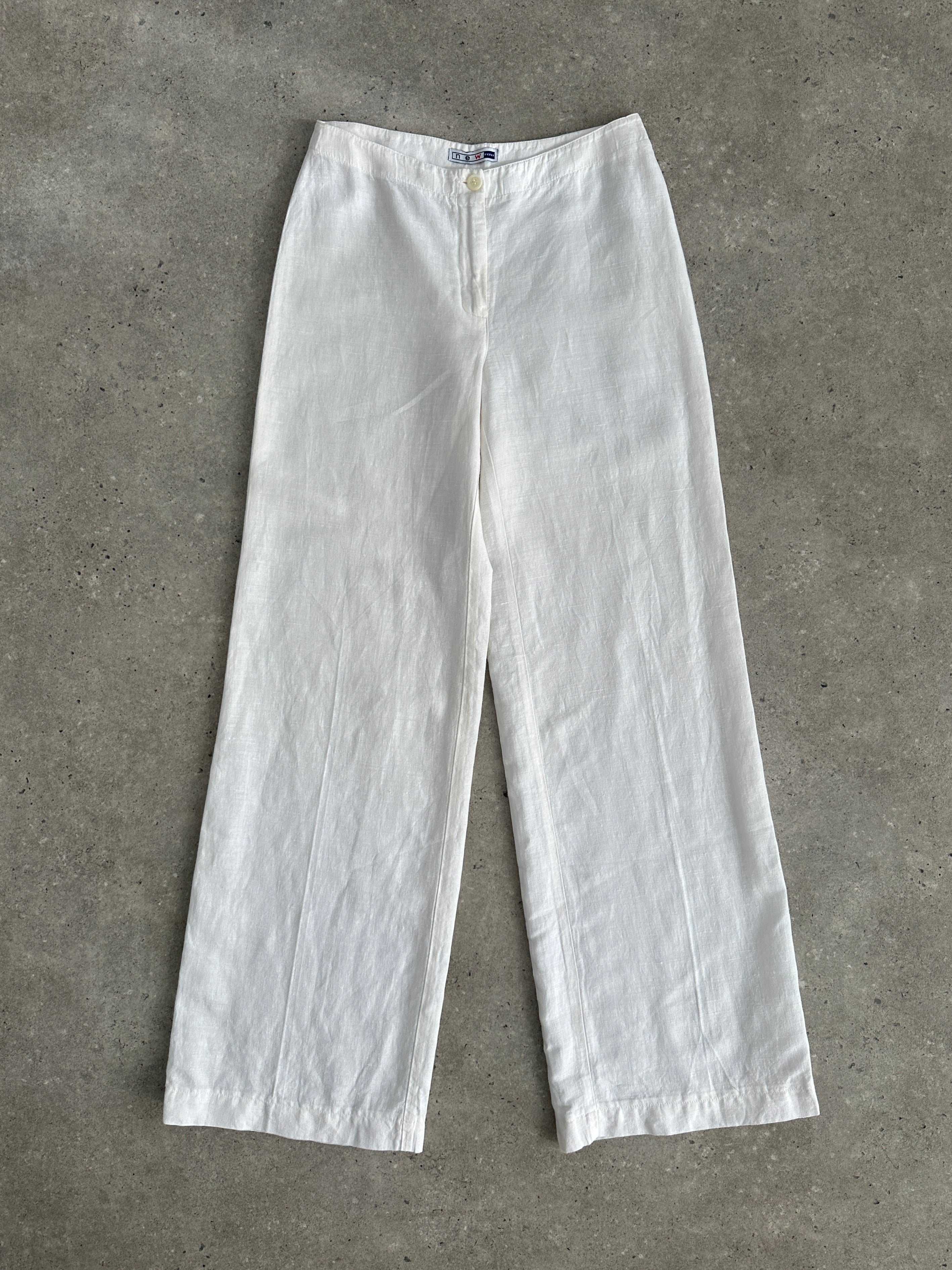 Vintage 1990s Pure Linen Low Waist Wide Leg Trousers - W24 - SYLK