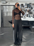 Vintage 2000s Sheer Crinkled Roll Neck Top - S/M - SYLK