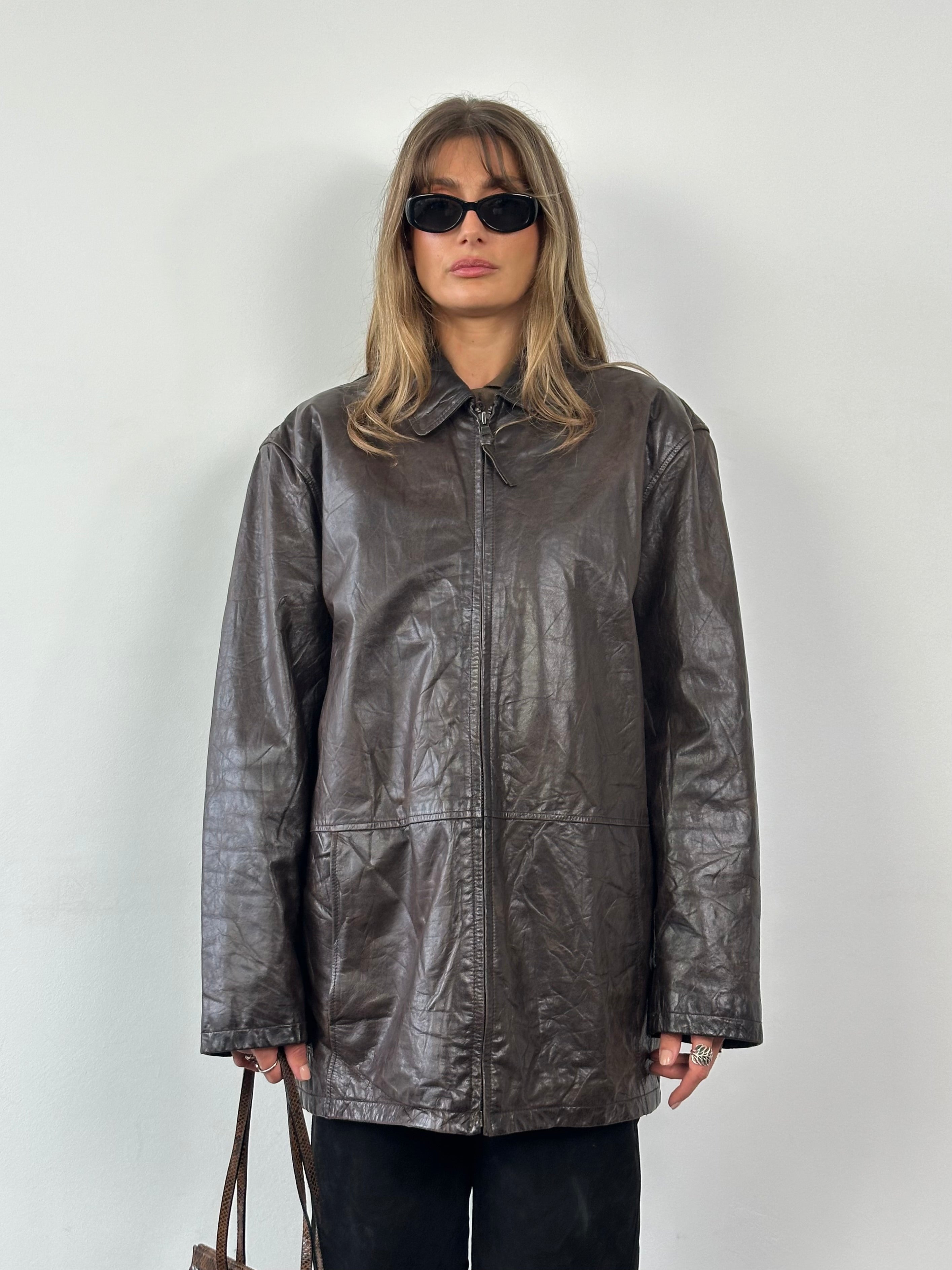 Vintage Crinkled Leather Jacket - XL - SYLK