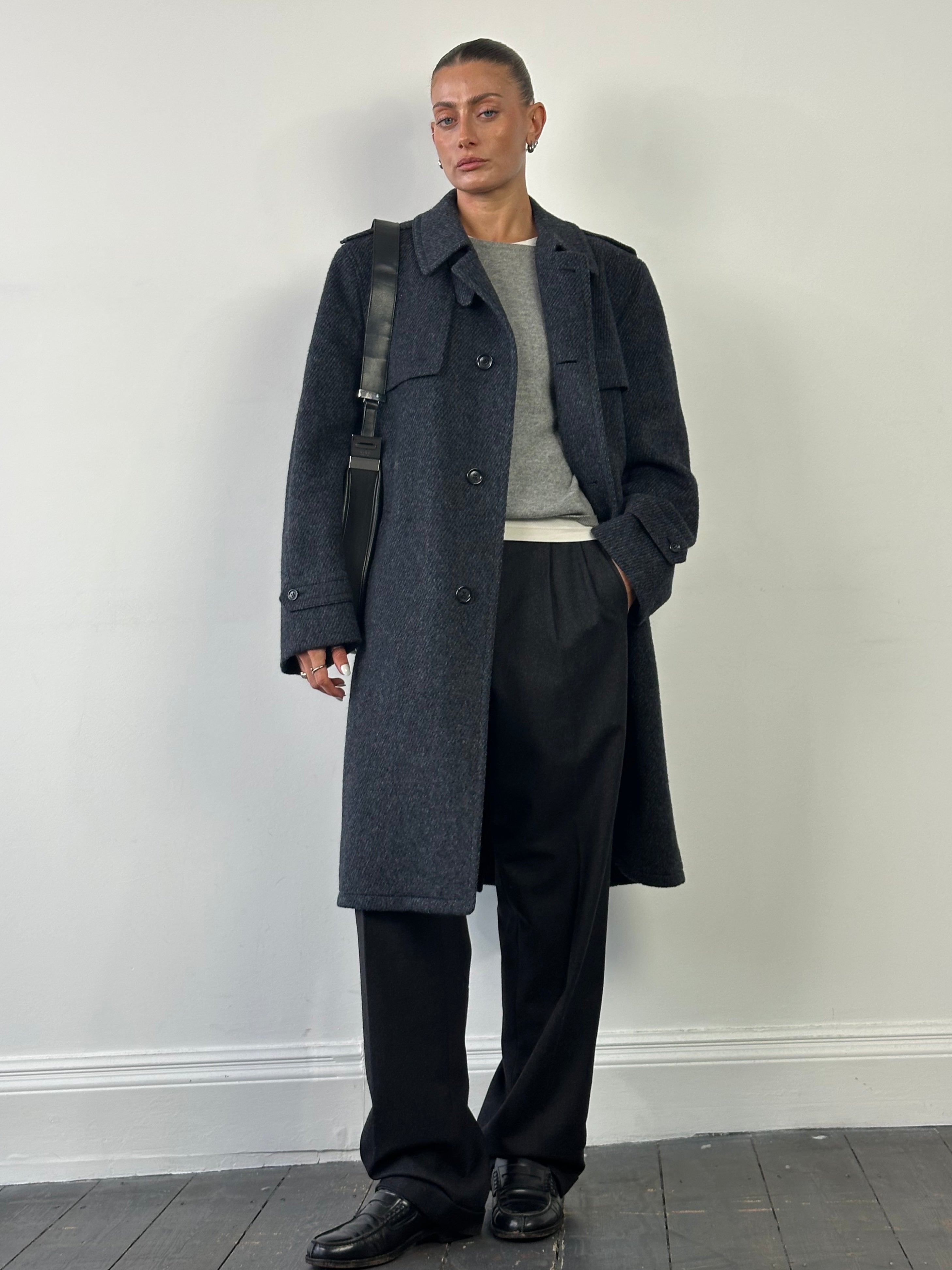 Vintage Pure Brushed Wool Belted Coat - XL - SYLK