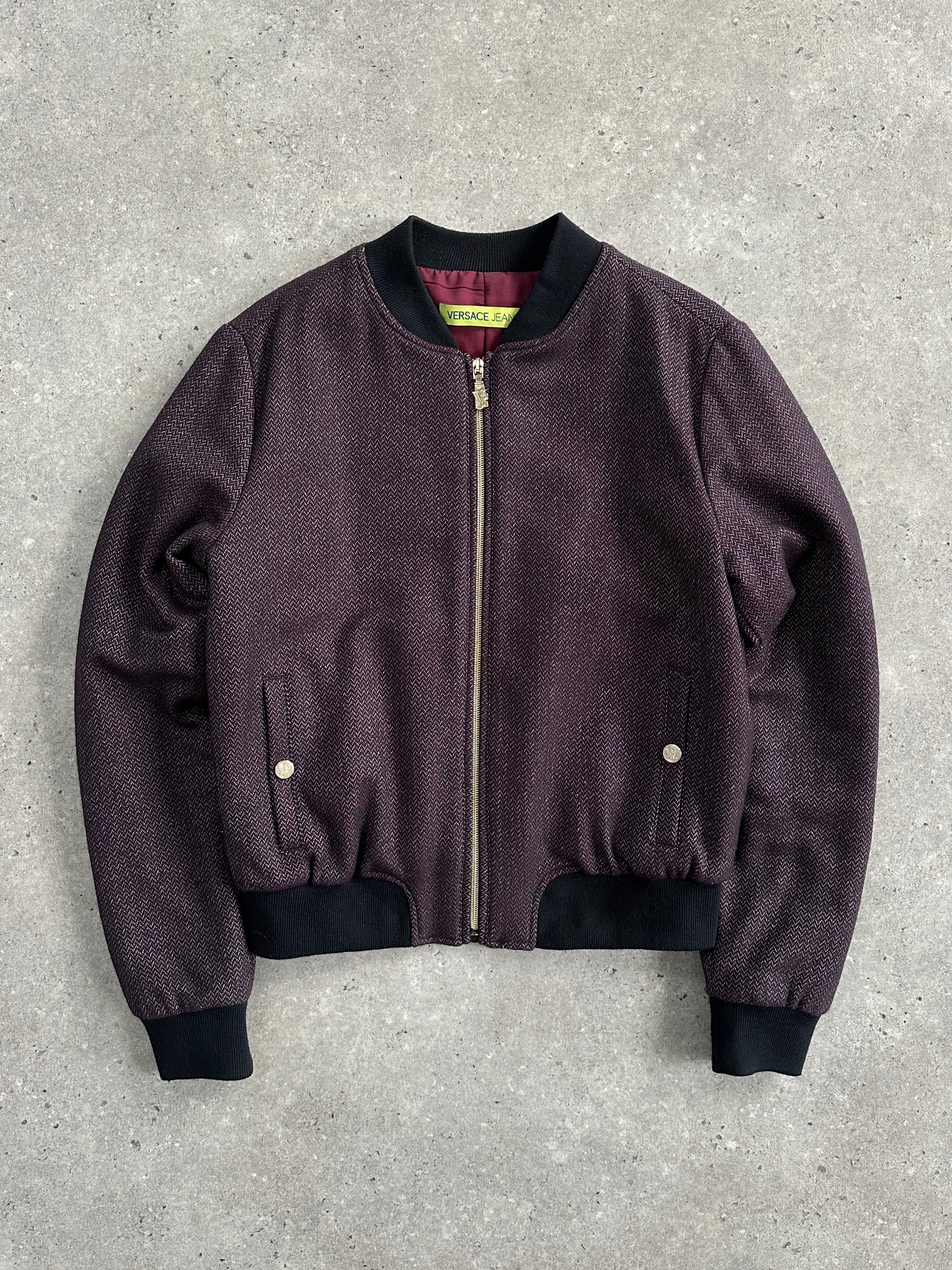 Versace Jeans 2000s Wool Herringbone Bomber Jacket - S/M - SYLK