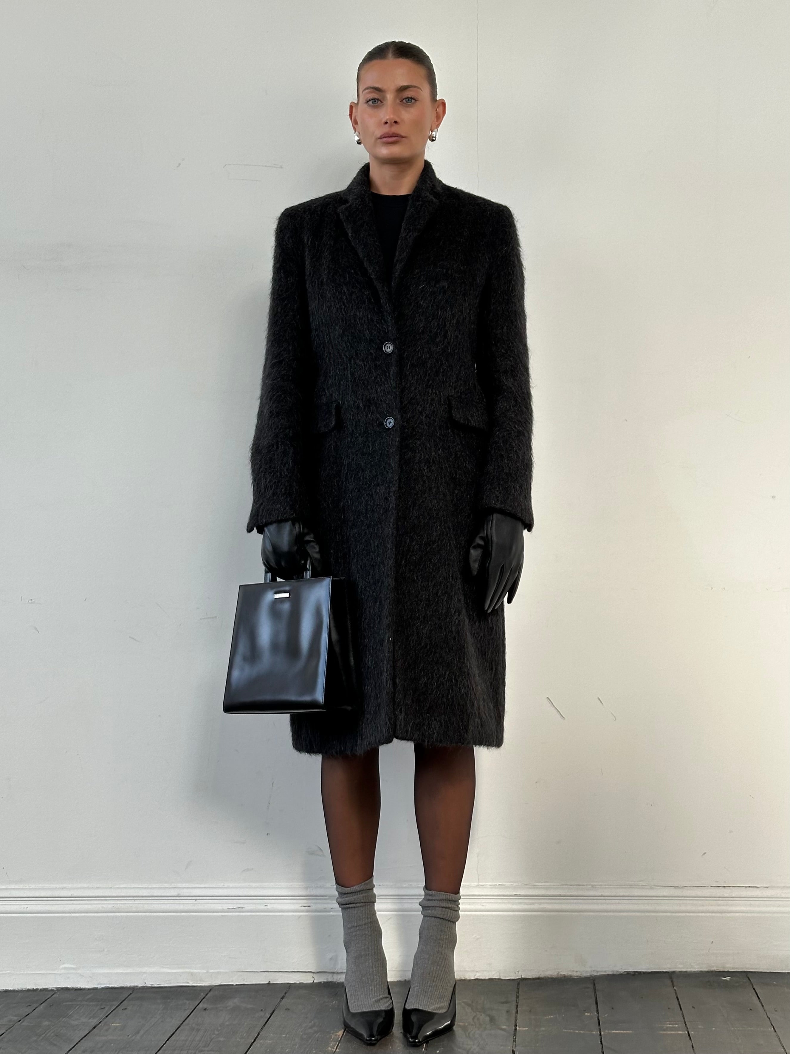 Nicole Fahri Fuzzy Alpaca Wool Single Breasted Coat - M - SYLK