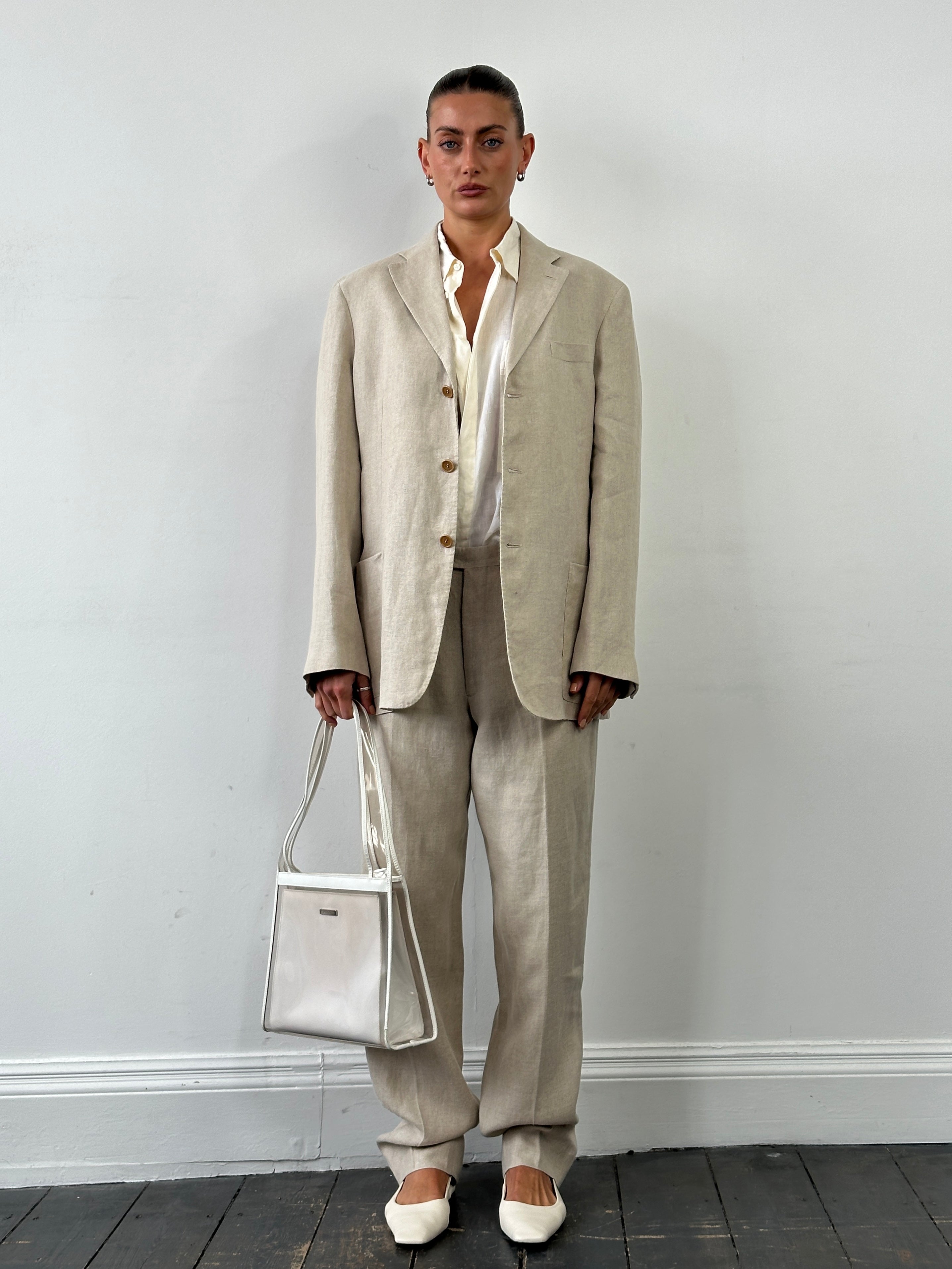 Italian Vintage Single Breasted Pure Linen Blend Suit - 42R/W34 - SYLK