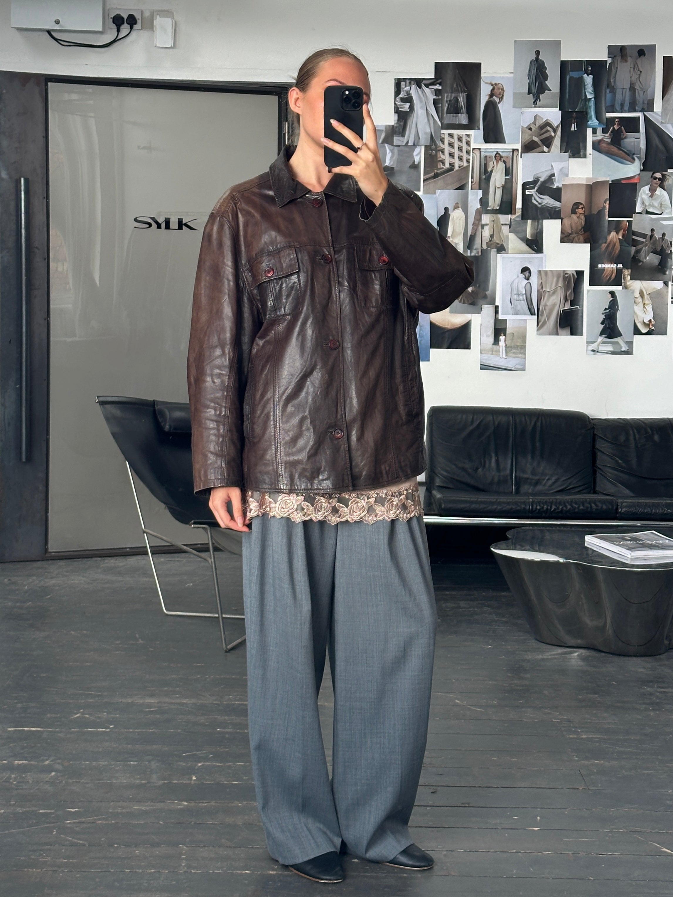 Vintage 1990s Aged Leather Jacket - XL - SYLK
