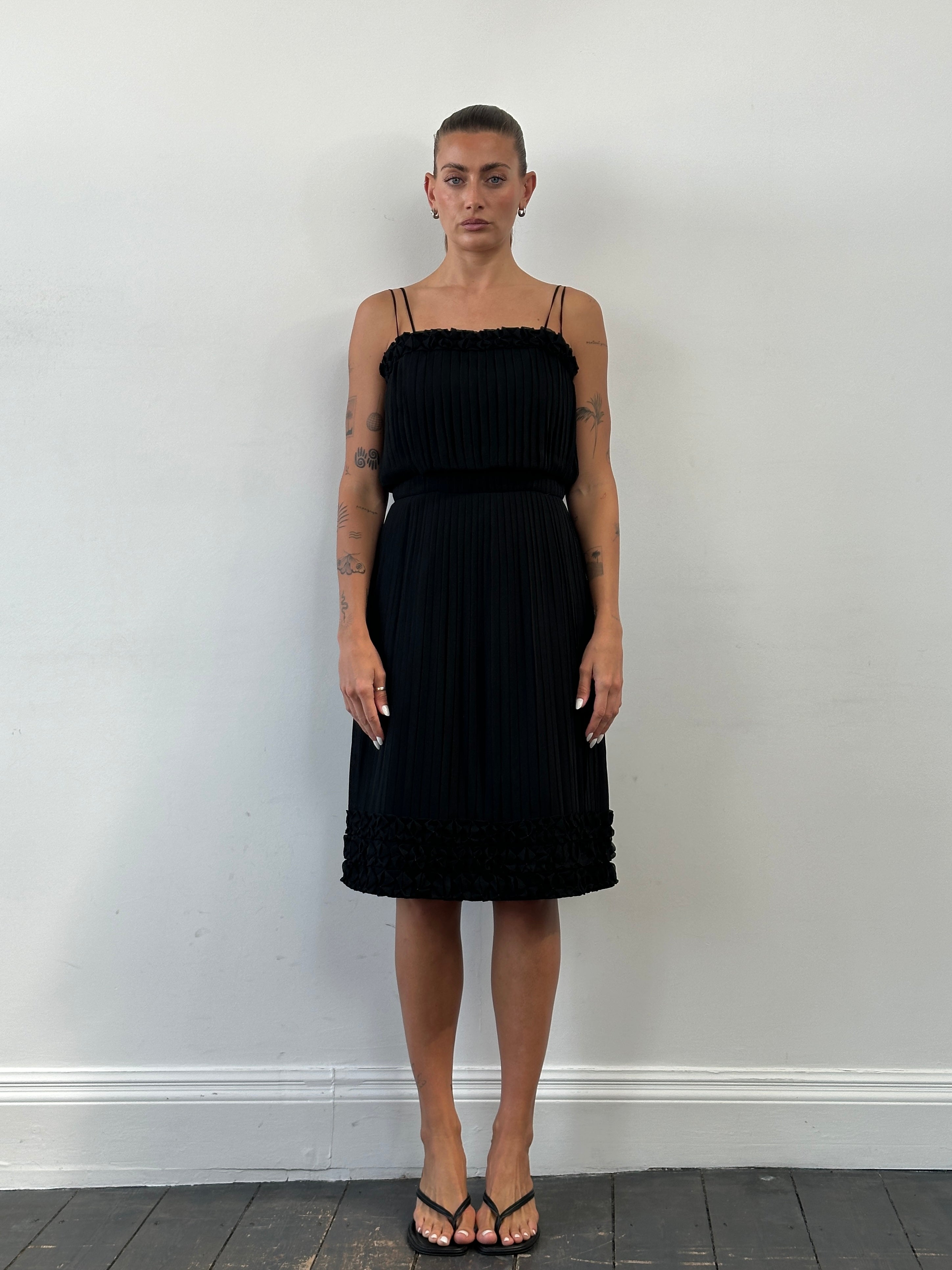 Italian Vintage Pleated Midi Dress - M - SYLK