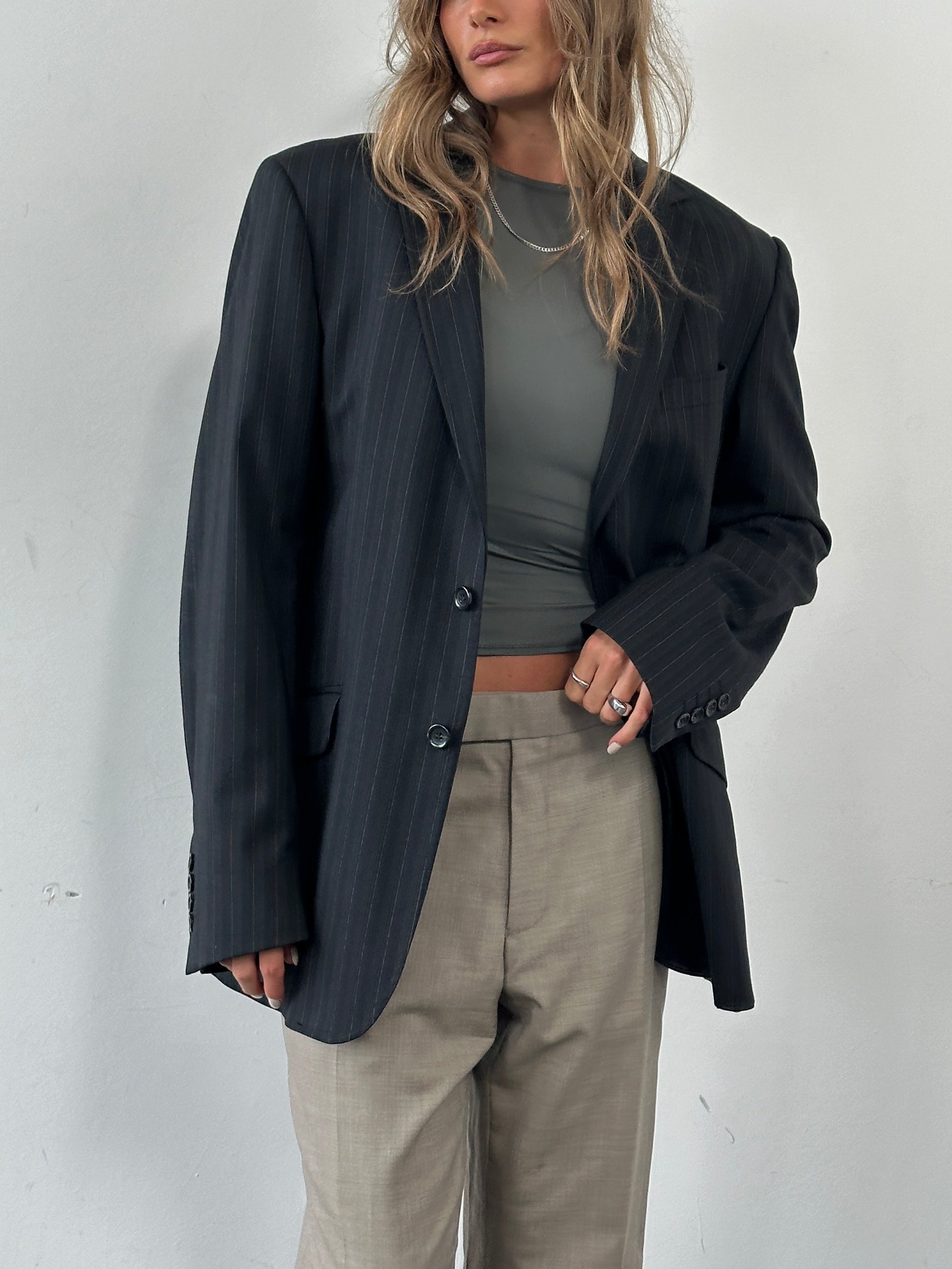 Cavalli Pinstripe Wool Blazer - 42R/M - SYLK