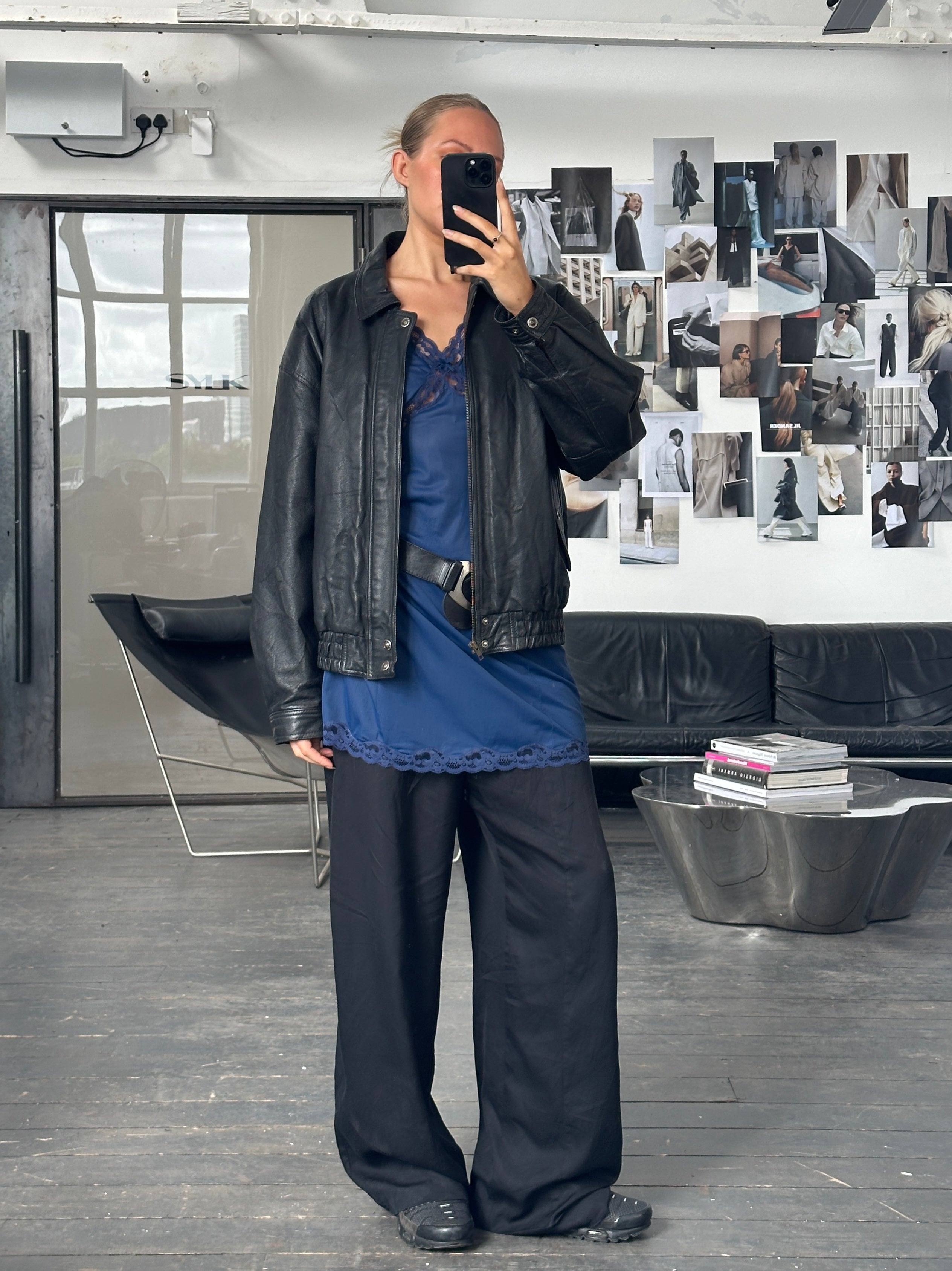 Vintage 1990s Leather Blouson Bomber Jacket - L - SYLK