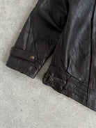 Vintage 1980s High Neck Cropped Leather Bomber Jacket - L - SYLK