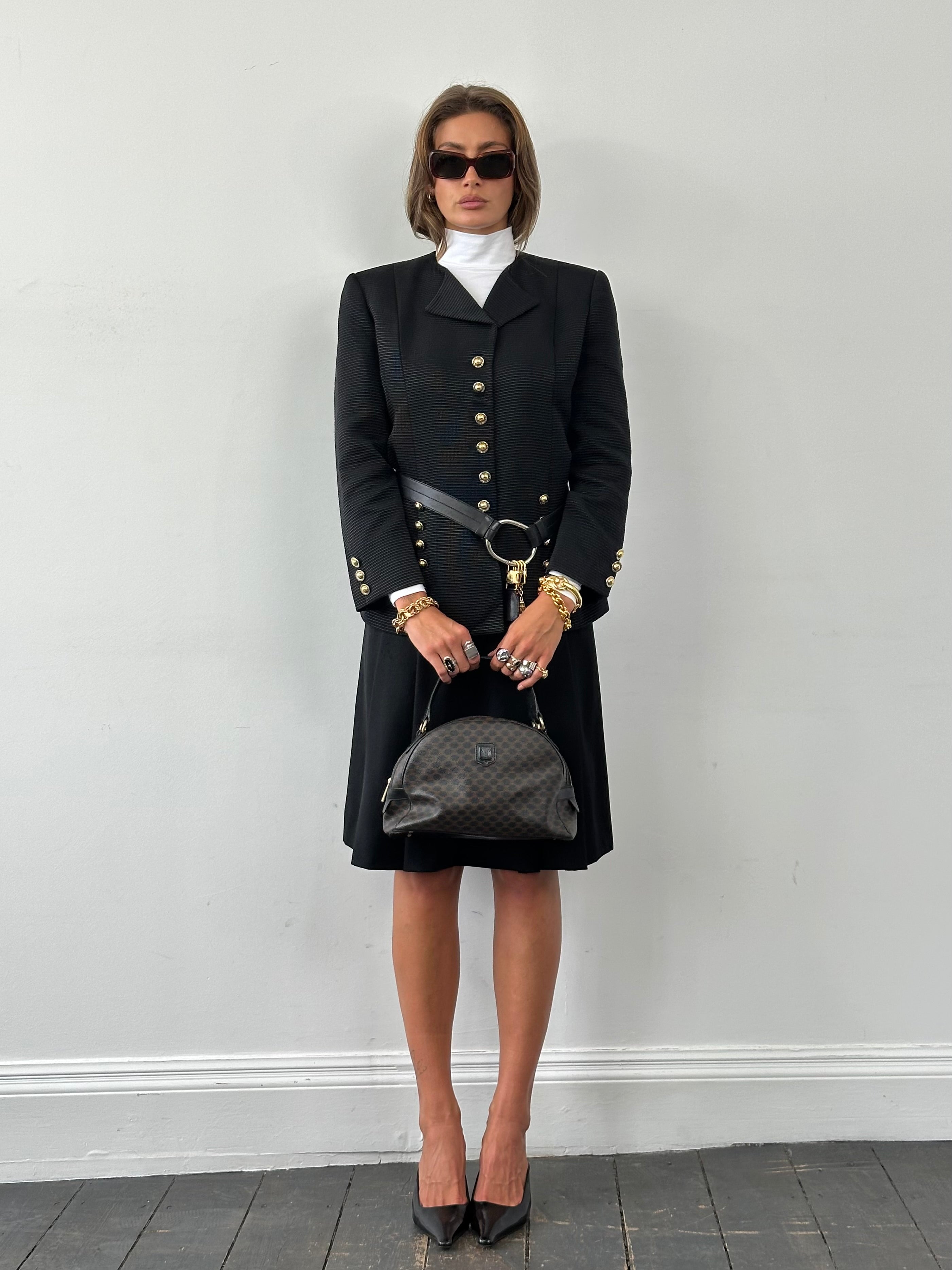 Celine 1980s Pure Wool Logo Hardware Pleated Skirt - W24 - SYLK