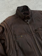 Vintage High Neck Aged Leather Bomber Jacket - L/XL - SYLK