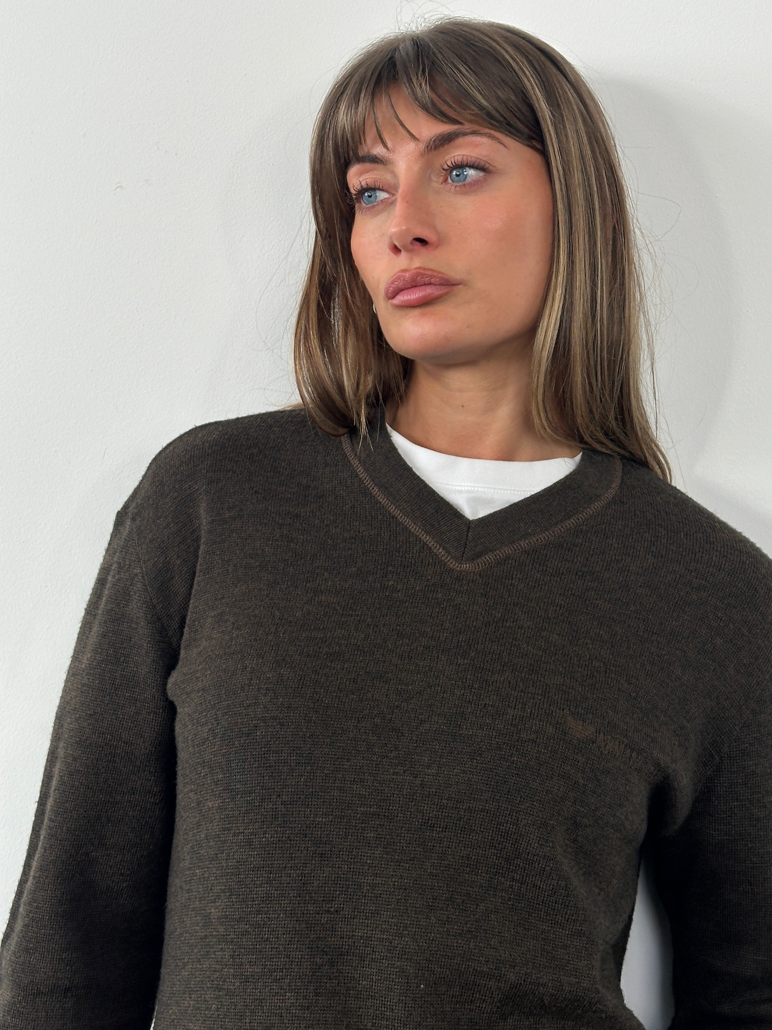 Armani Jeans 2000s Wool Logo V Neck Knitted Jumper - M | SYLK