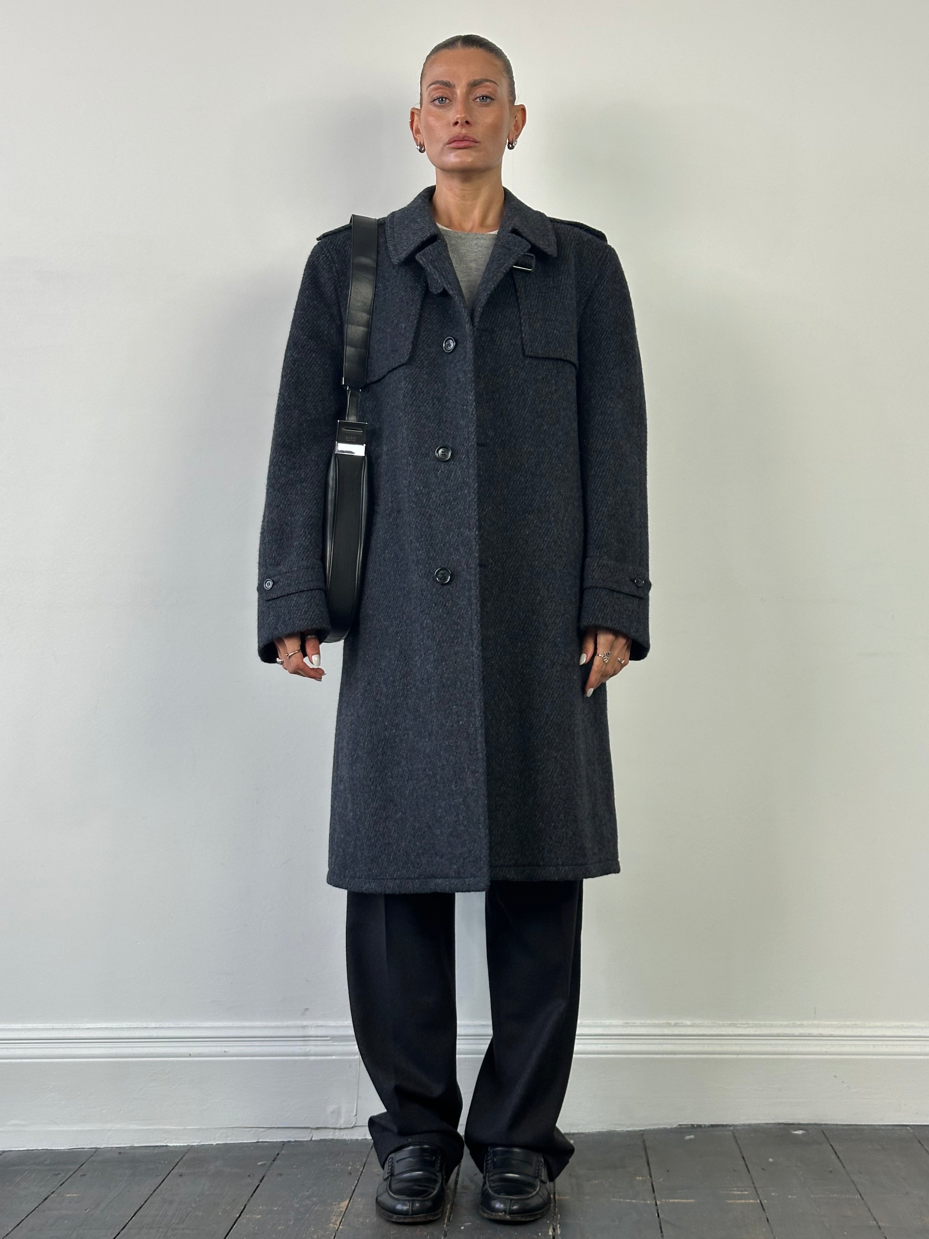 Vintage Pure Brushed Wool Belted Coat - XL - SYLK