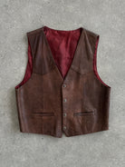 Italian Vintage Aged Leather Waistcoat - L - SYLK
