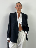 Italian Vintage Pure Wool Stripe Double Breasted Blazer - 40R/M - SYLK