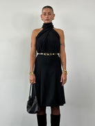 Celine 80s Pure Wool Logo Hardware Pleated Skirt - W24 - SYLK
