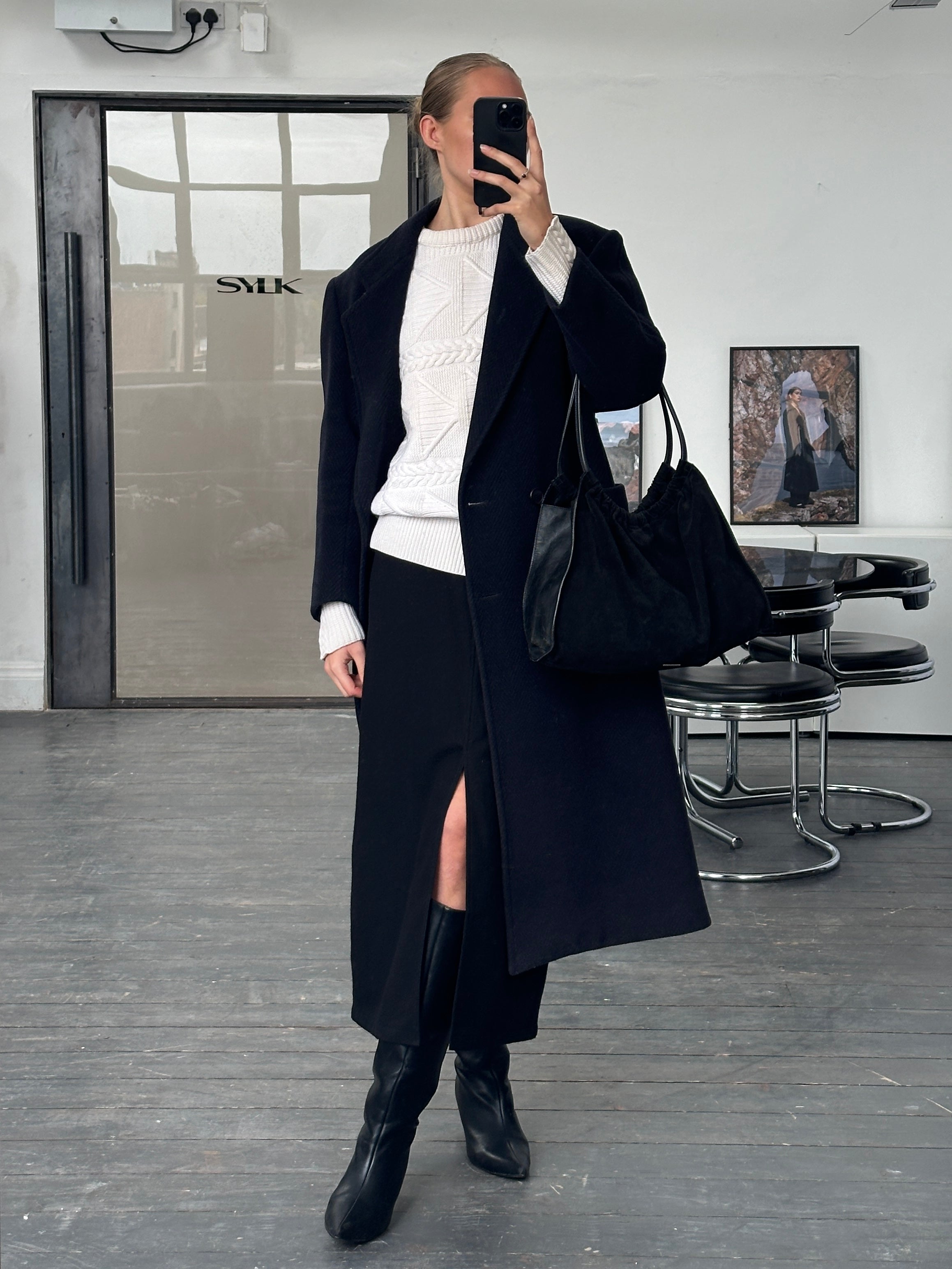 Burberry 1990s Herringbone Wool Double Breasted Coat - M/L - SYLK