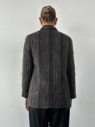 Jaeger Mohair Fuzzy Stripe Double Breasted Coat - M - SYLK