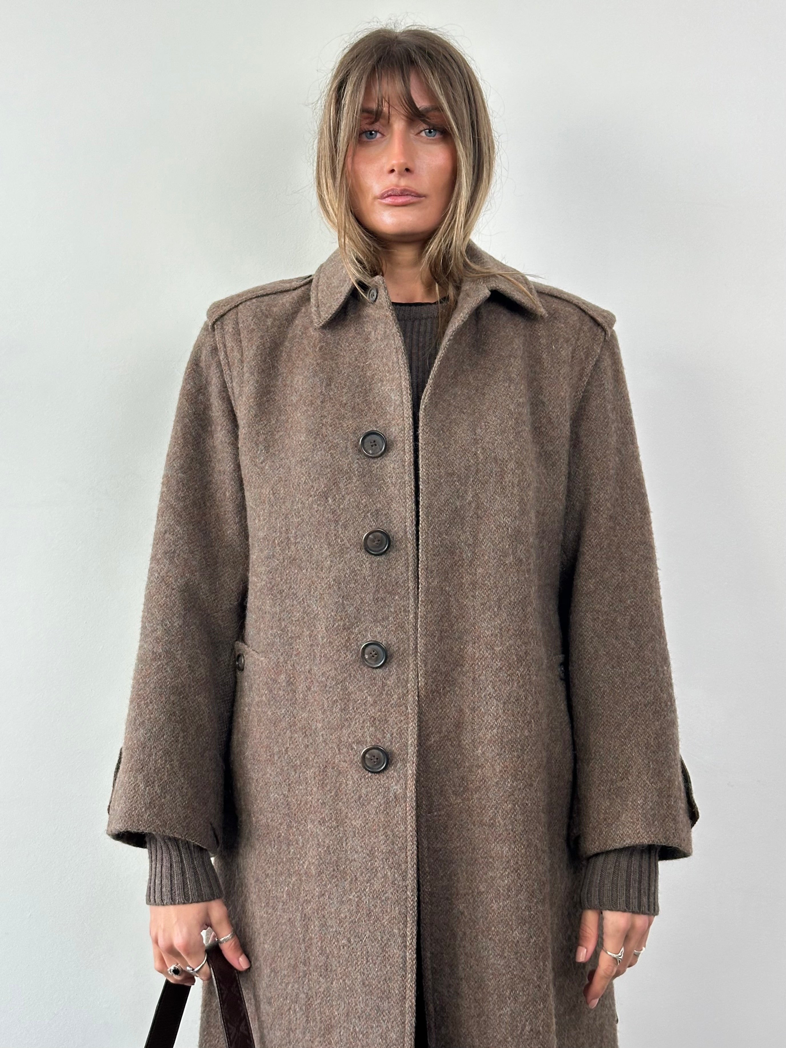 Italian Vintage Wool Mohair Single Breasted Belted Coat - L - SYLK