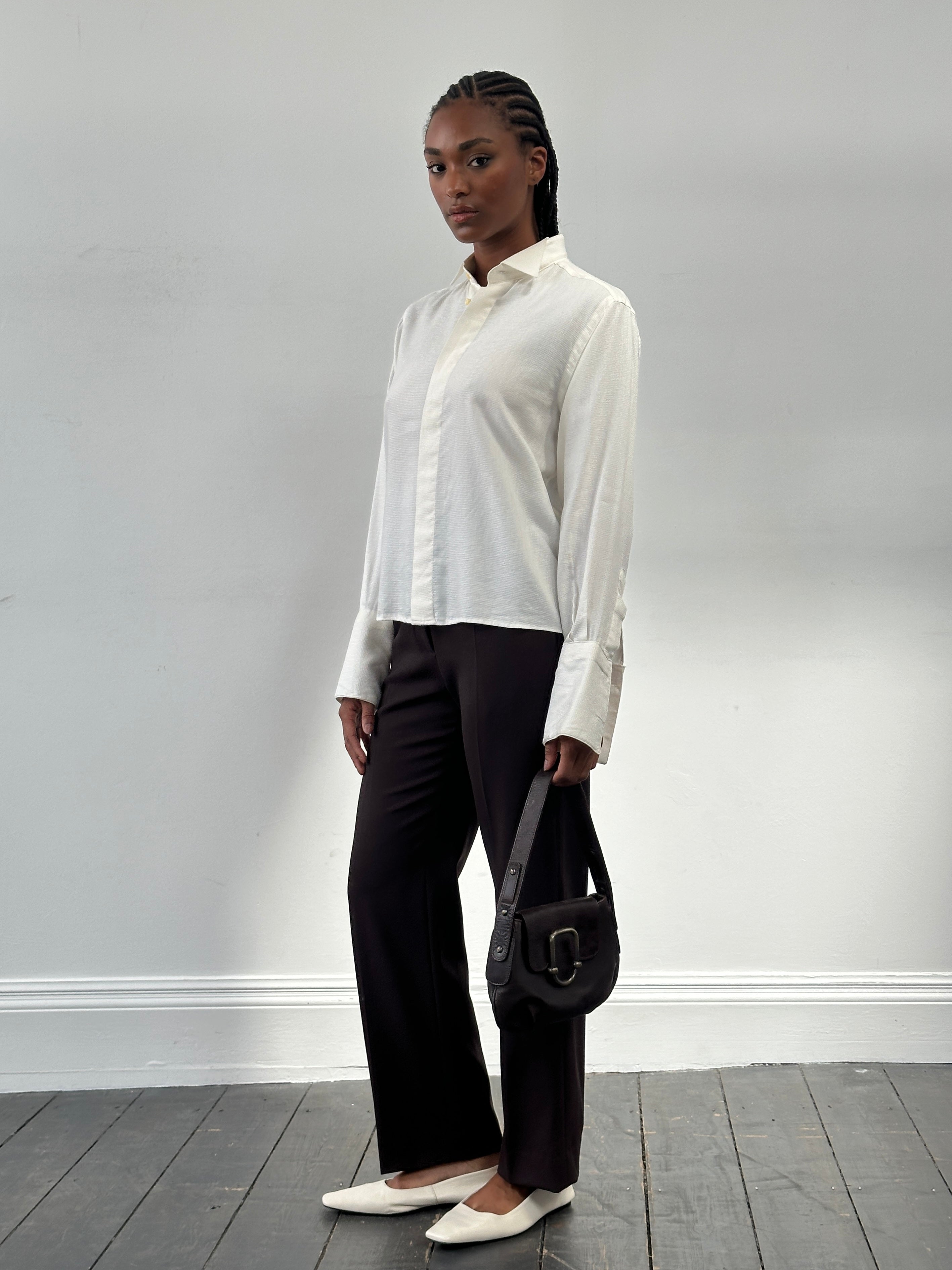 Italian Vintage 1970s Wing Collar Boxy Dress Shirt - M - SYLK