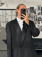 British Vintage 1980s Pure Wool Tuxedo Double Breasted Blazer - 44R/XL - SYLK