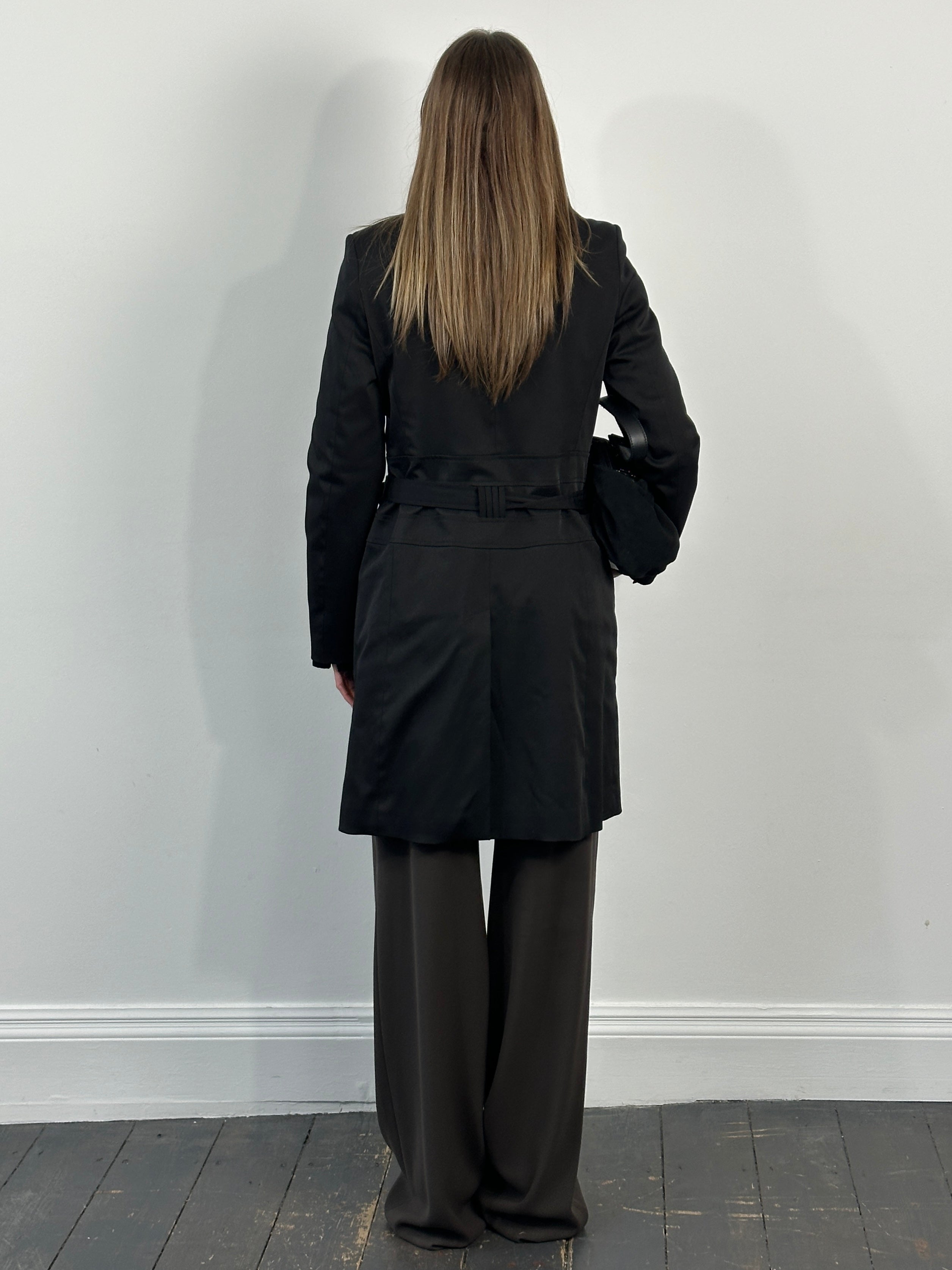 Vintage 1990s Funnel Neck Nylon Belted Trench Coat - M - SYLK