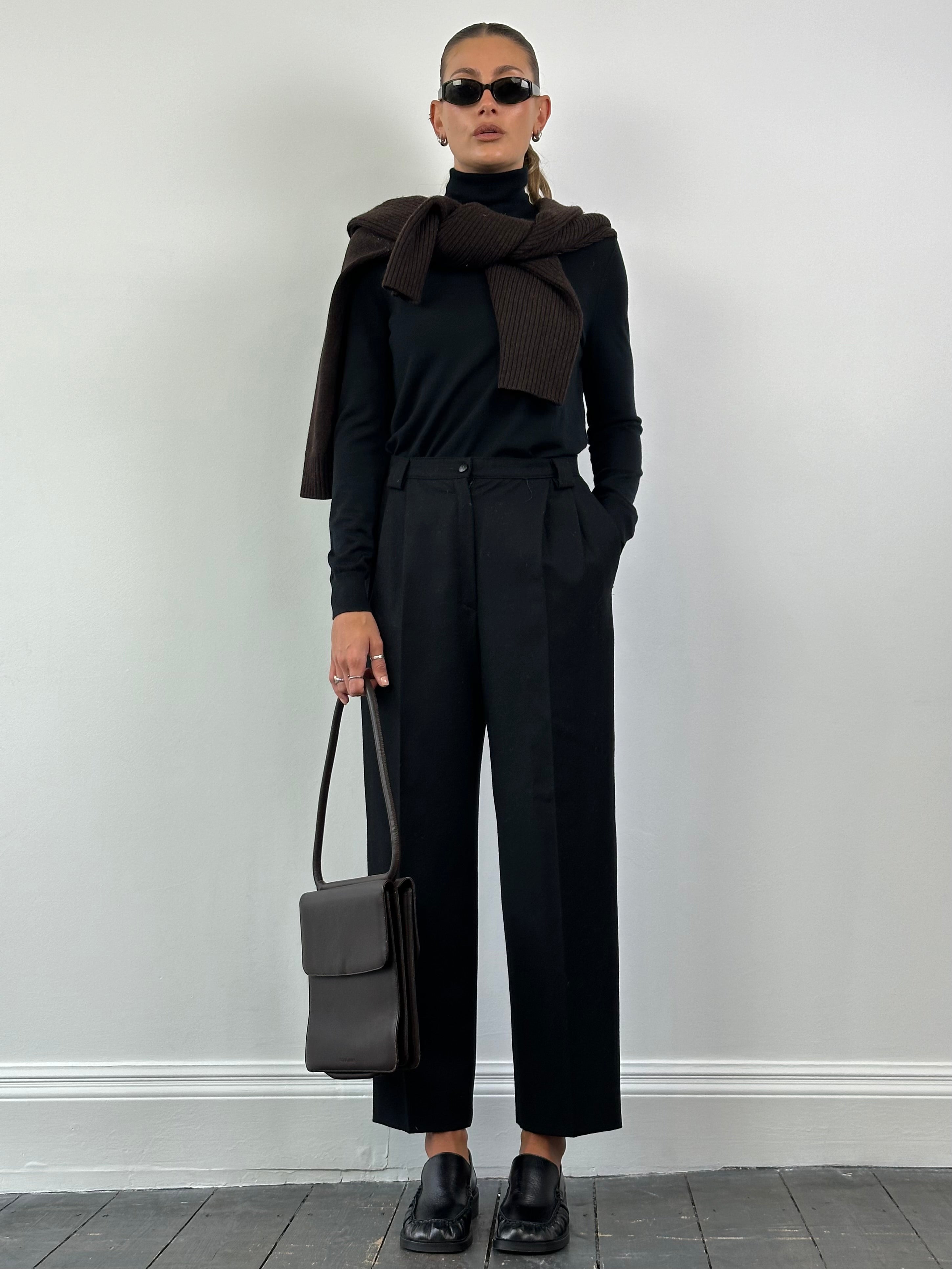 Italian Vintage Brushed Pure Virgin Wool Straight Leg Trousers - W27 - SYLK