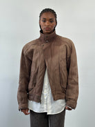 Vintage 1990s High Neck Aged Leather Bomber Jacket - L - SYLK
