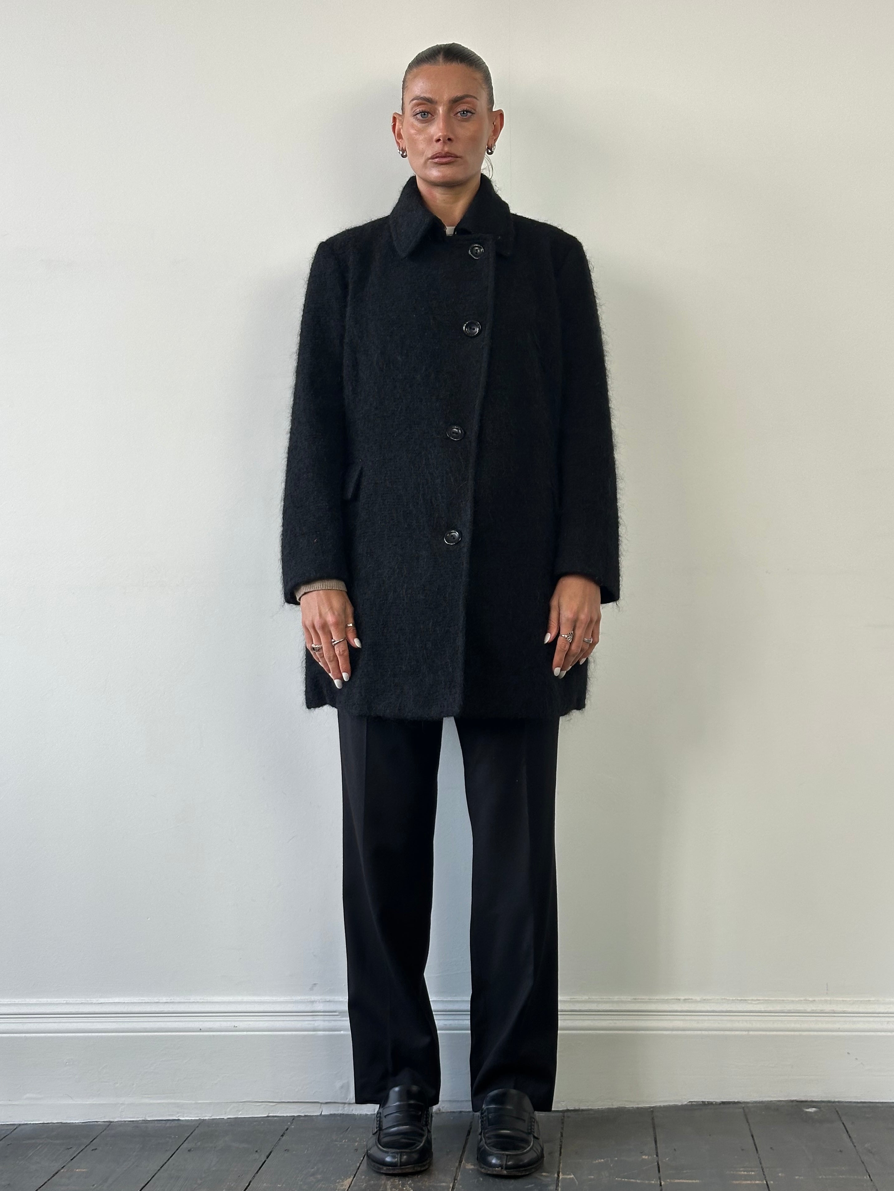 Trussardi Fuzzy Virgin Wool Mohair Single Breasted Coat - M - SYLK