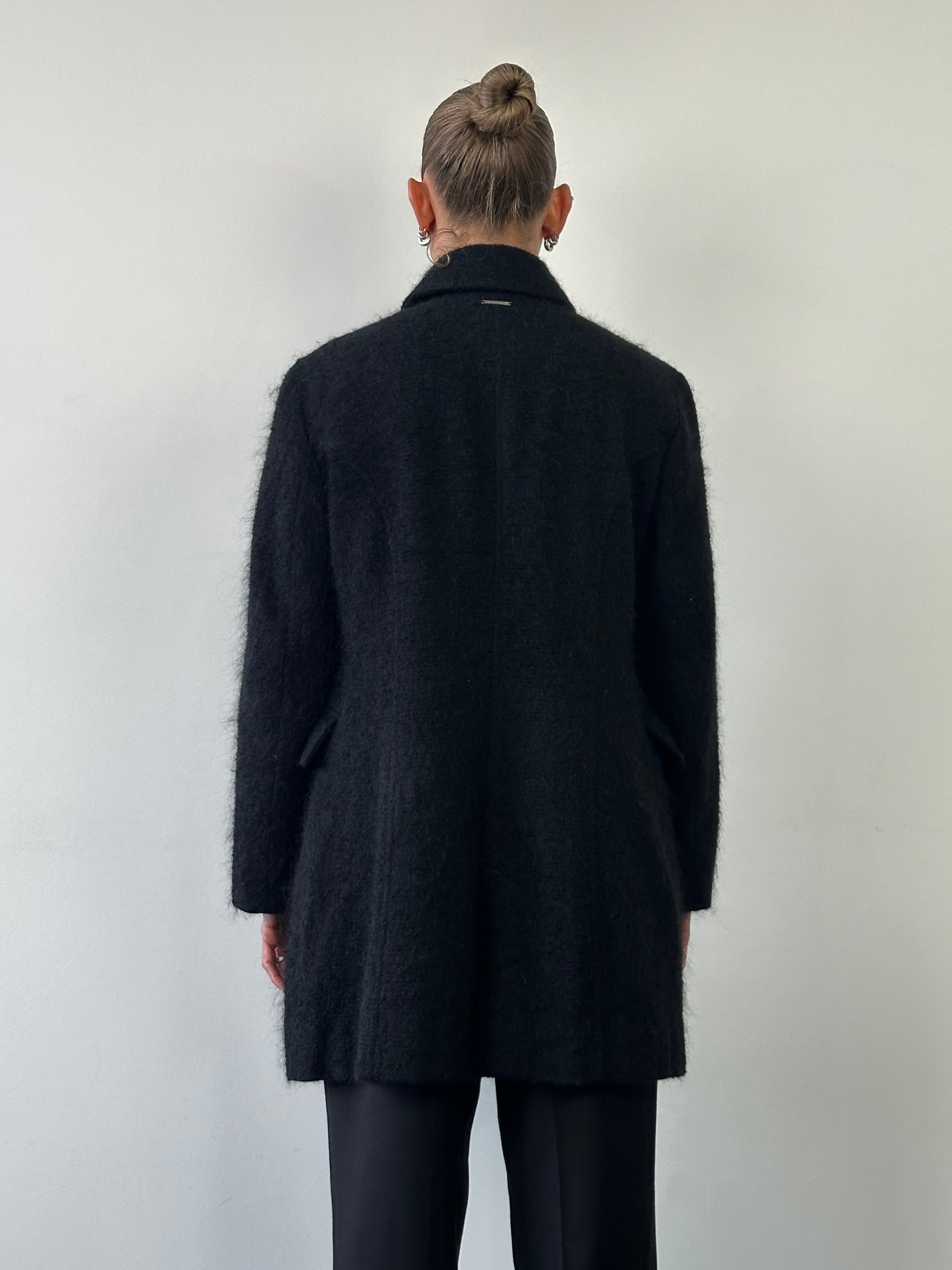Trussardi Fuzzy Virgin Wool Mohair Single Breasted Coat - M - SYLK
