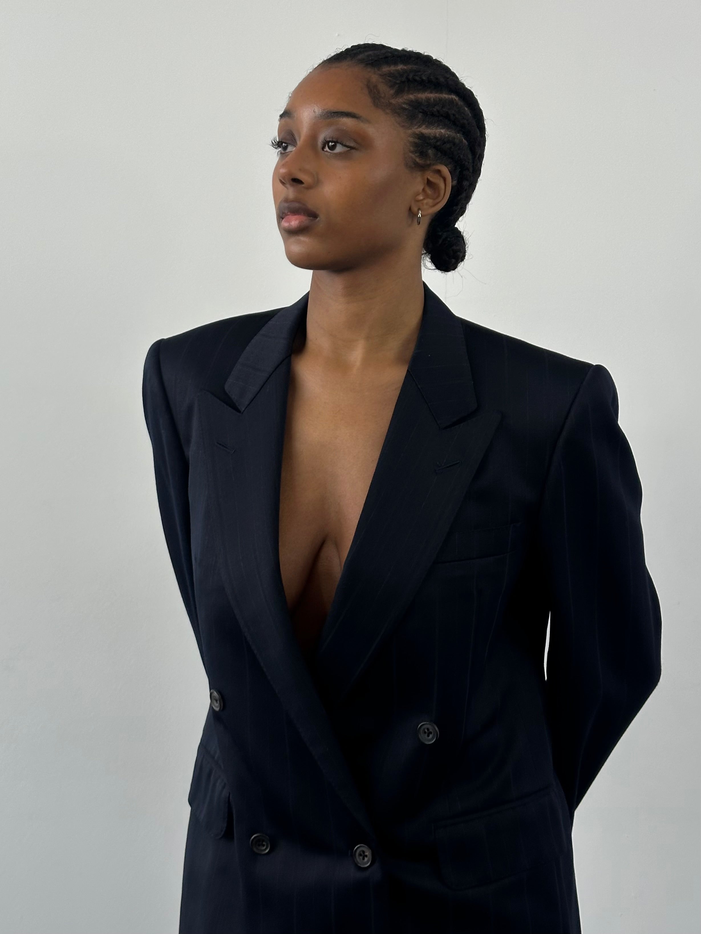 Burberry 1990s Pure Wool Stripe Double Breasted Suit - 36S/W28 - SYLK