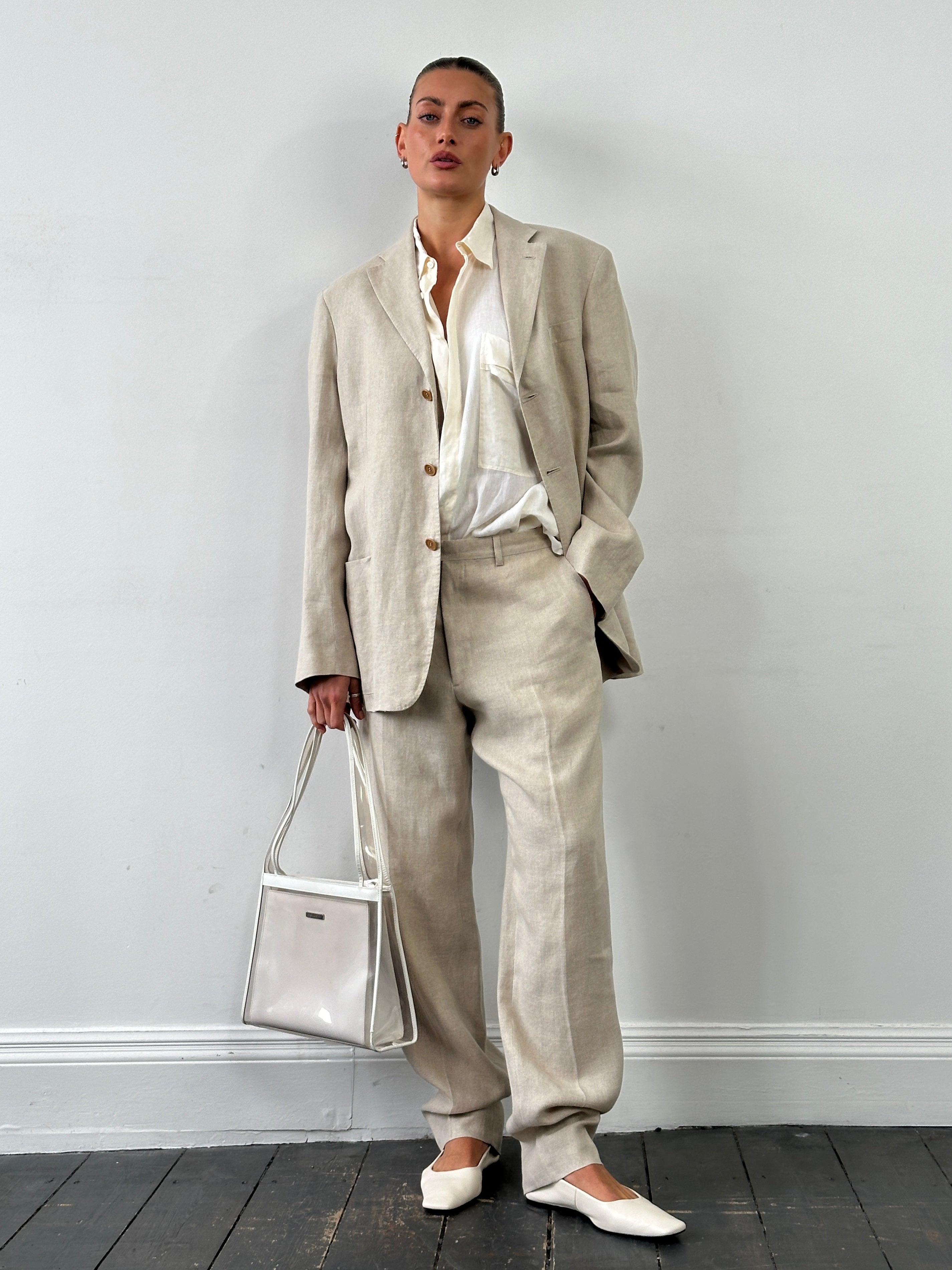 Italian Vintage Single Breasted Pure Linen Blend Suit - 42R/W34 - SYLK