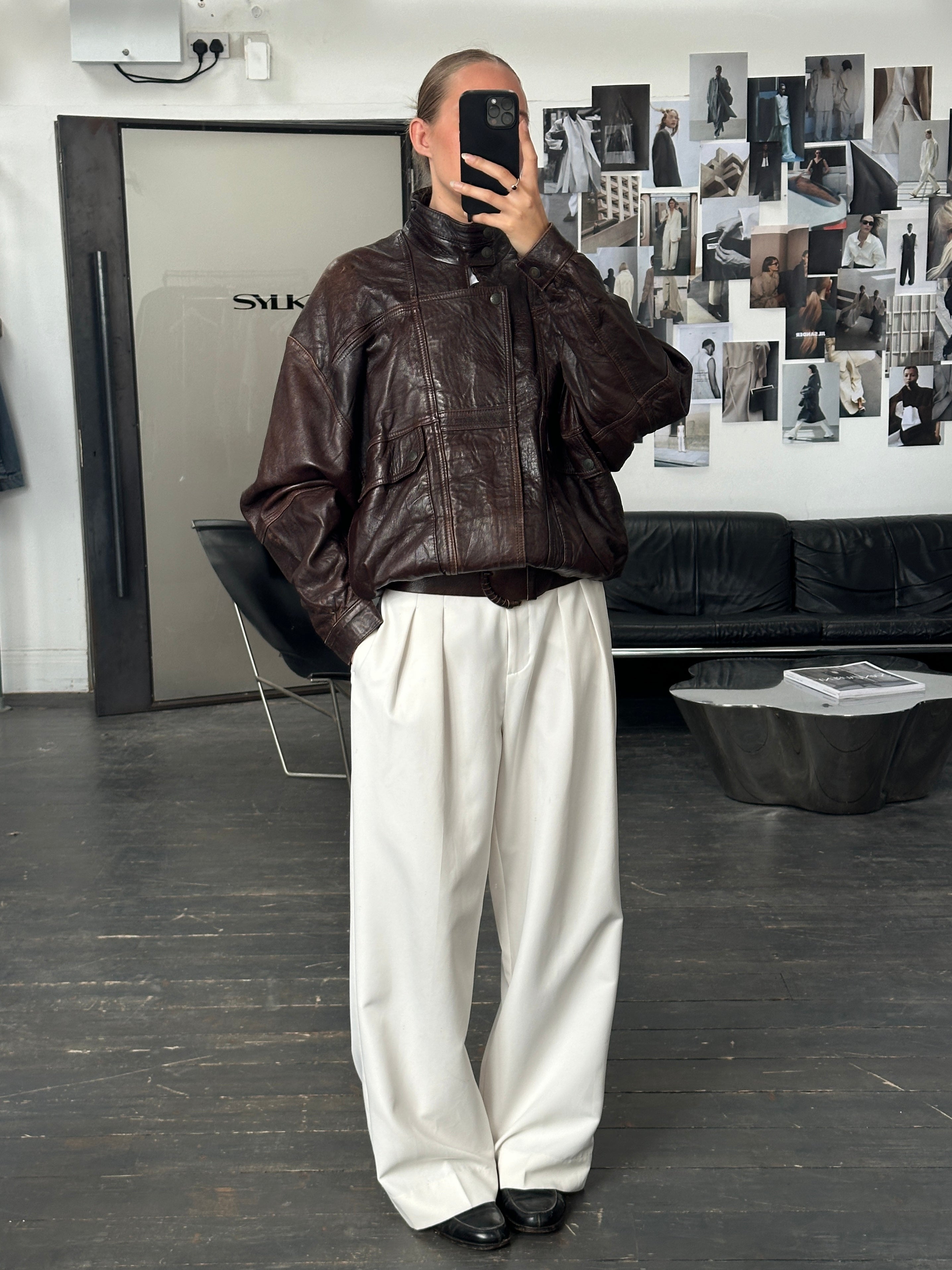 Vintage 1970s High Neck Moto Leather Bomber Jacket - XL - SYLK
