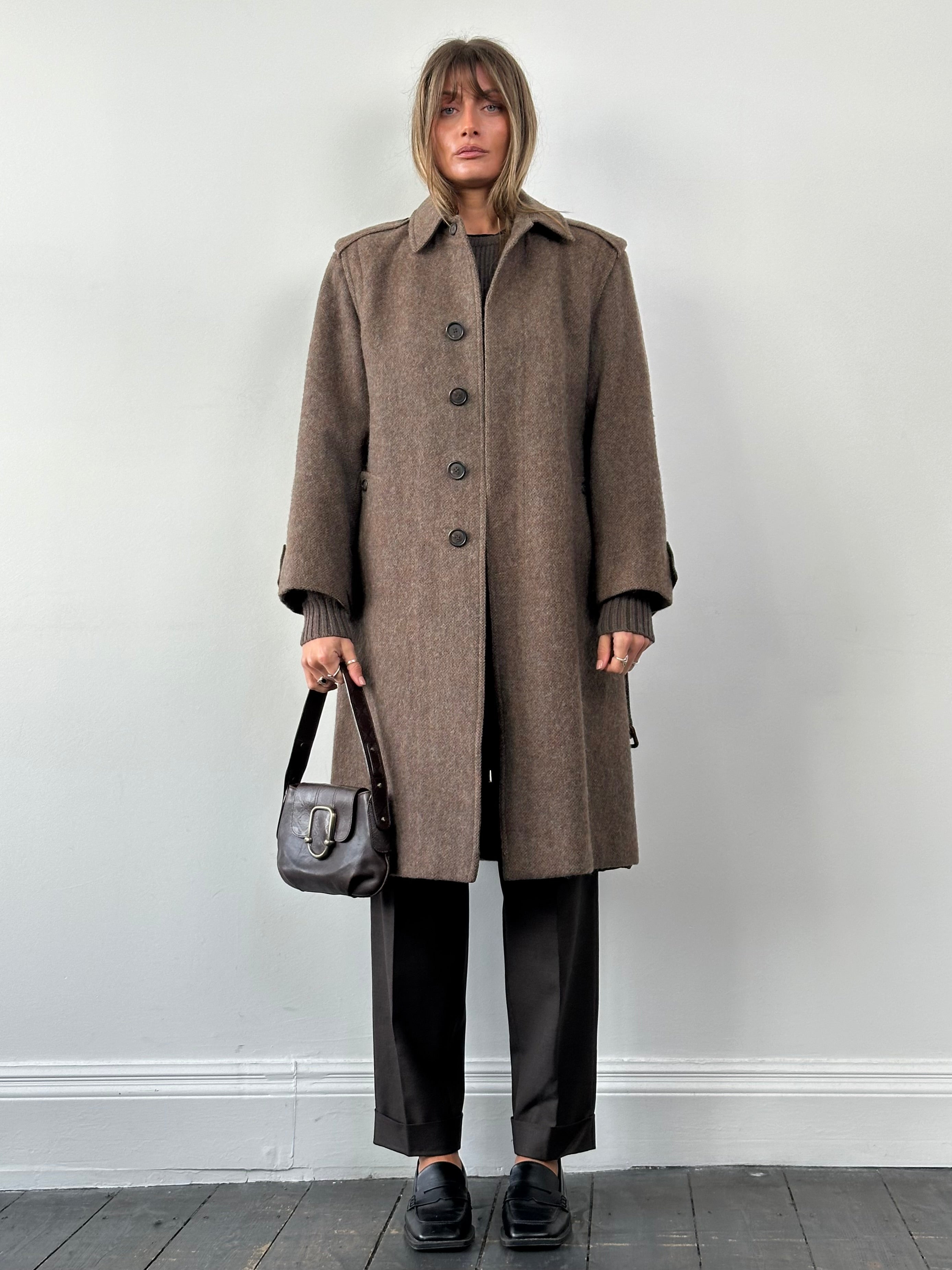 Italian Vintage Wool Mohair Single Breasted Belted Coat - L - SYLK