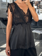 Vintage 2000s Lace Sheer Babydoll Satin Top - M - SYLK